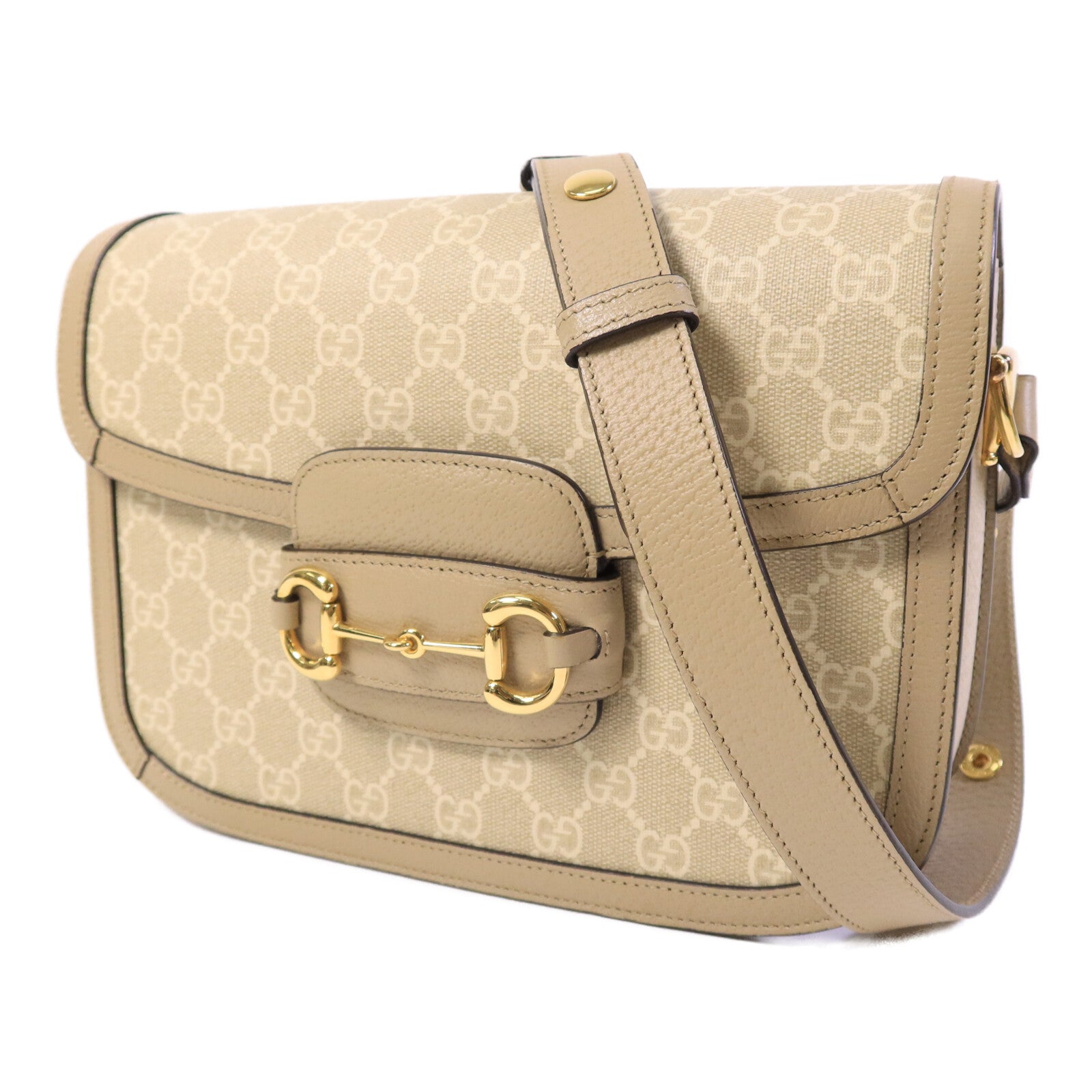 GUCCI 帆布Horsebit 1955金扣肩背袋