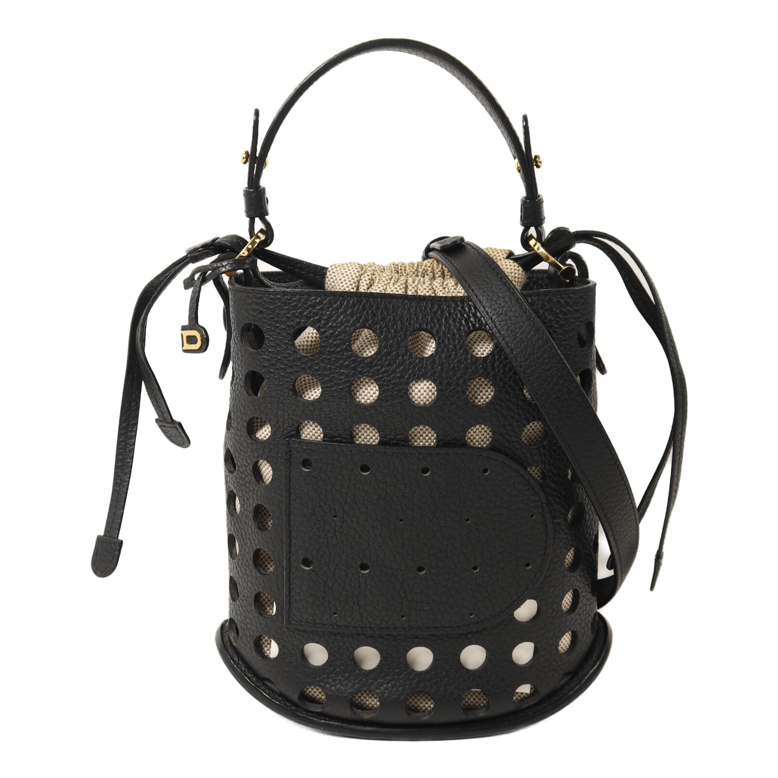 Delvaux 牛皮皮革/帆布Pin Mini Bucket Airess金扣手挽肩背兩用袋