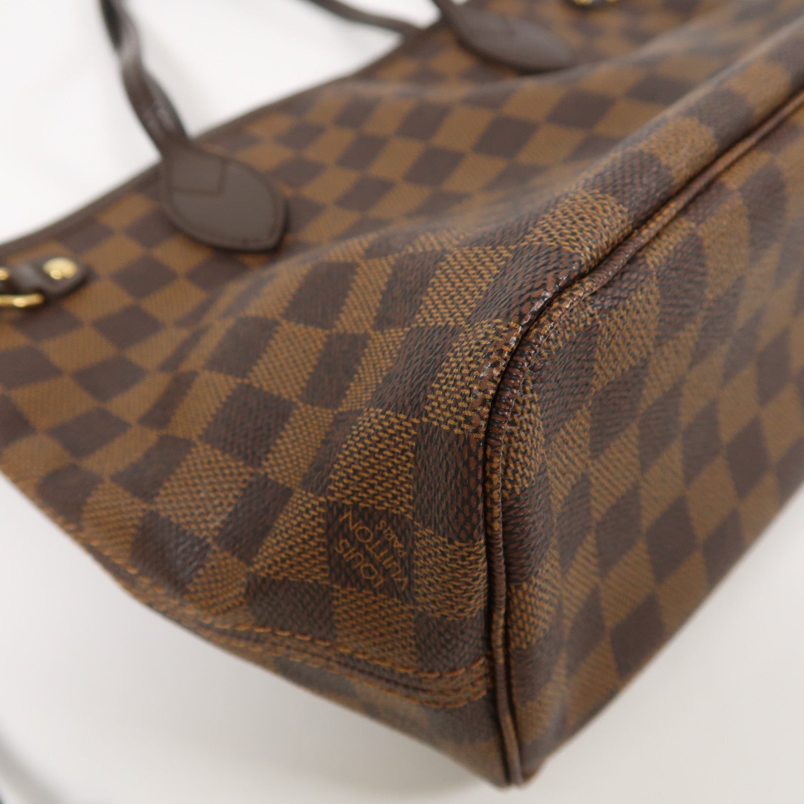 LOUIS VUITTON Damier Neverfull PM金扣手挽袋啡色