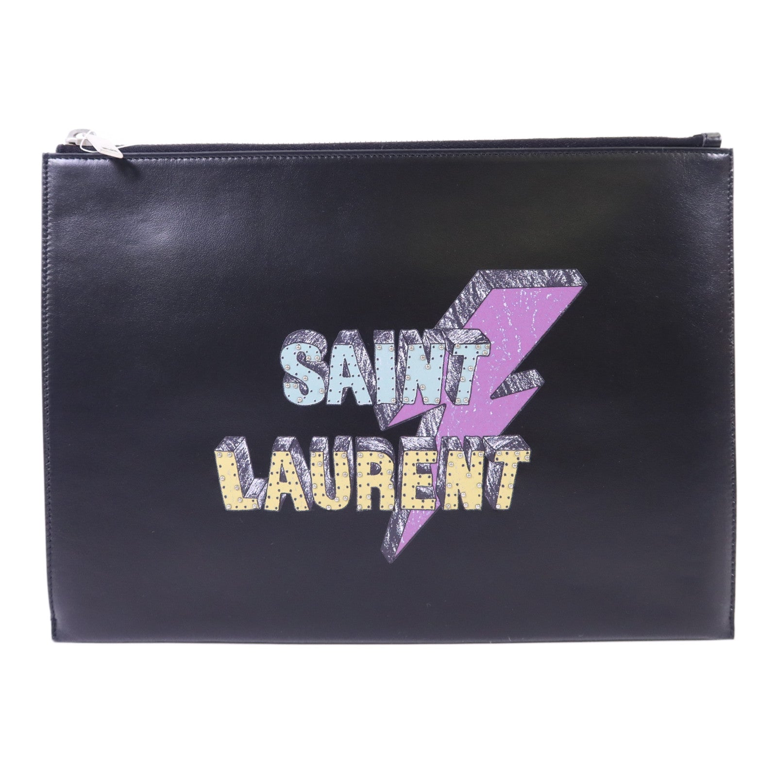 SAINT LAURENT 牛皮皮革Pouch銀扣手拿包