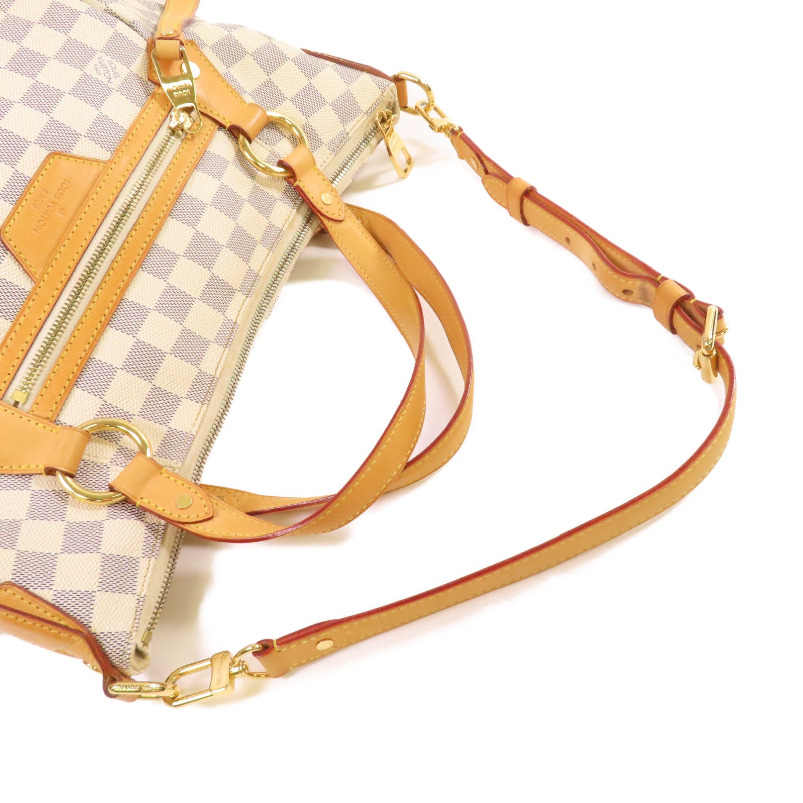 LOUIS VUITTON Damier Azur Evora MM金扣肩背袋米白色