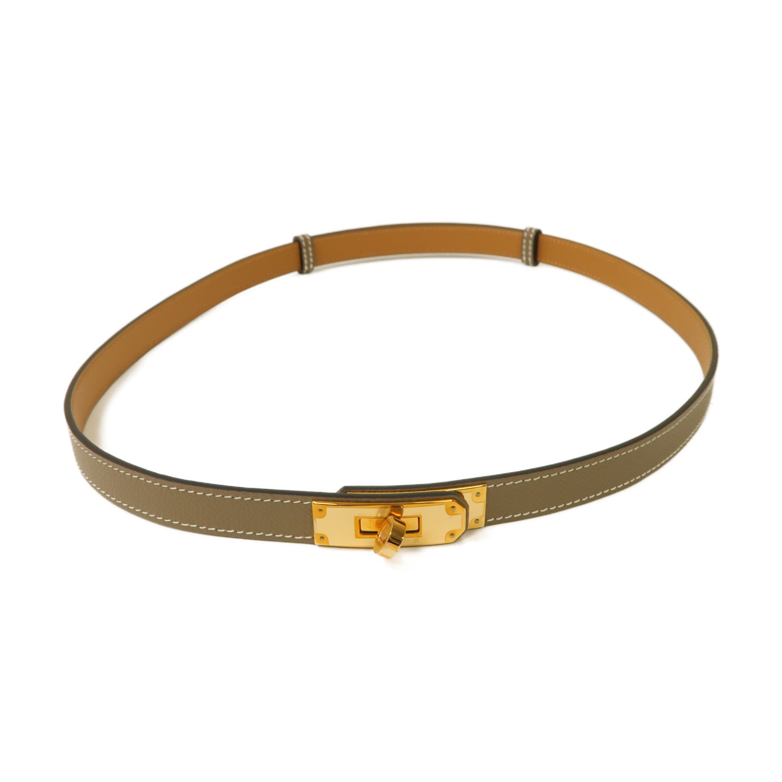 HERMES Epsom皮革Belt金扣皮帶灰色