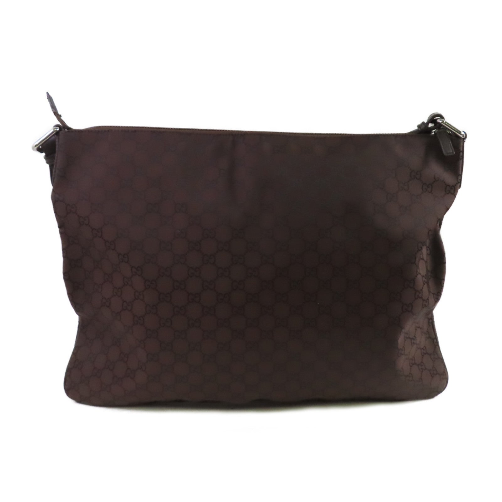 GUCCI GG尼龍帆布Shoulder Bag銀扣肩背袋啡色