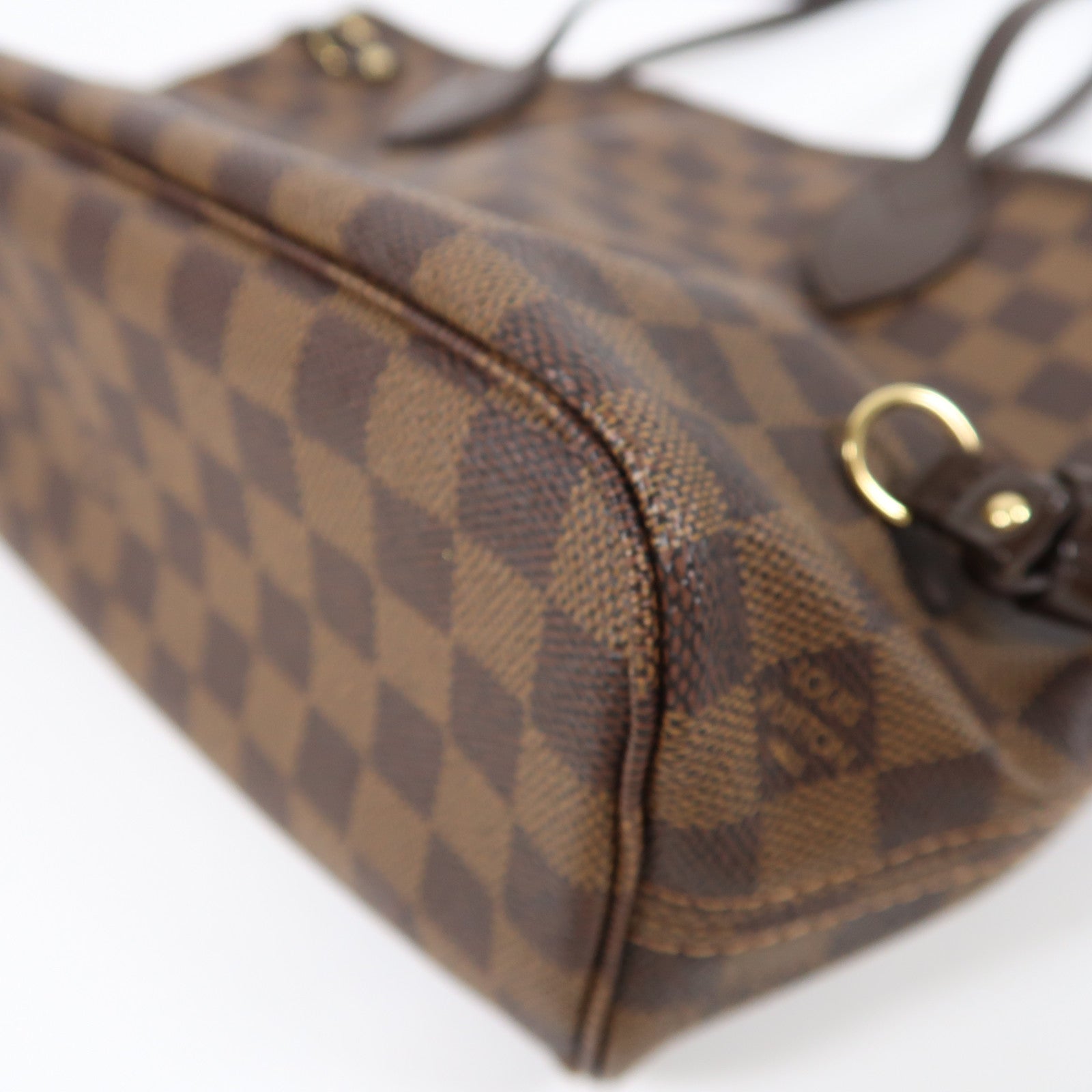 LOUIS VUITTON Damier Neverfull PM金扣手挽袋啡色