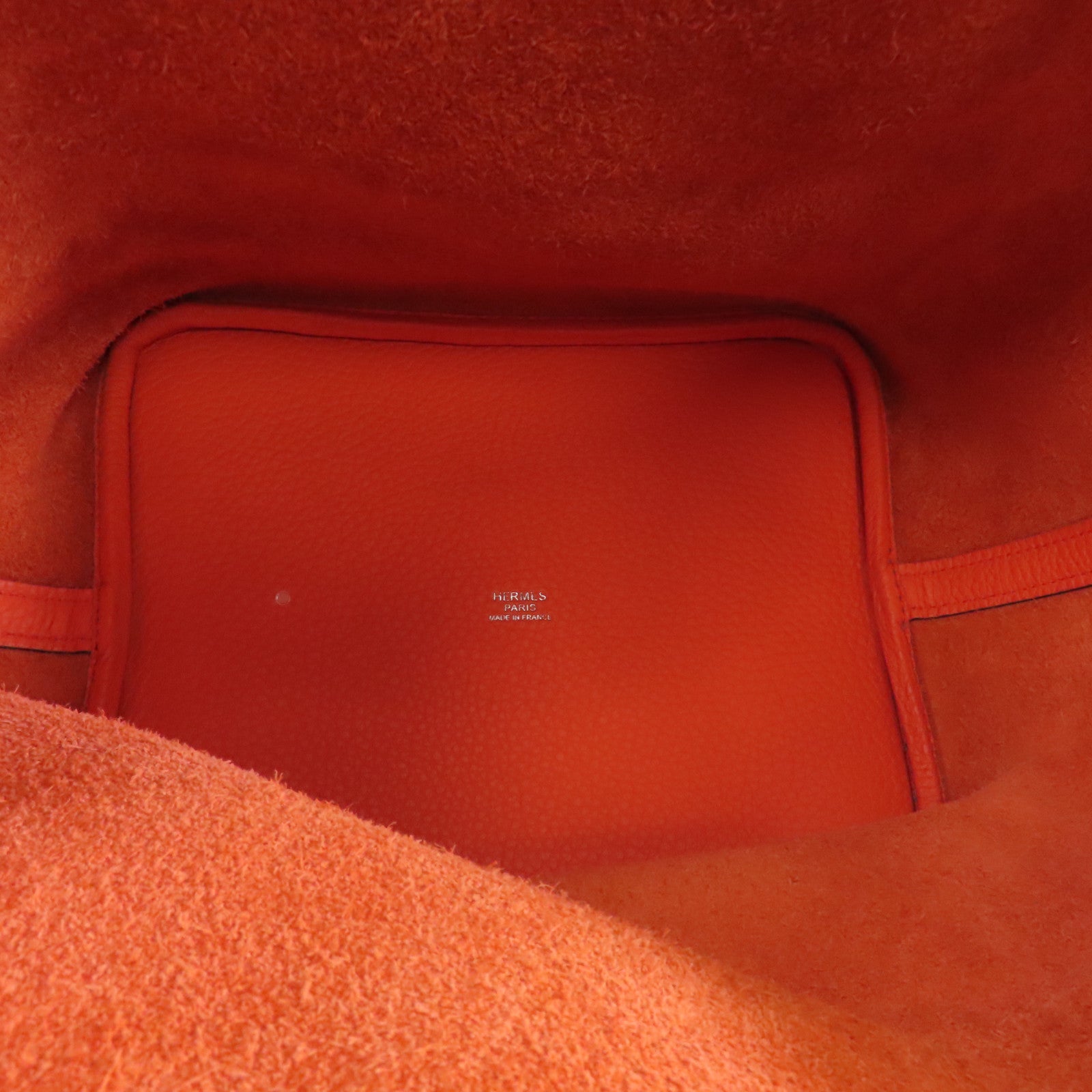 HERMES Clemence皮革Picotin MM銀扣手挽袋Orange/橙色
