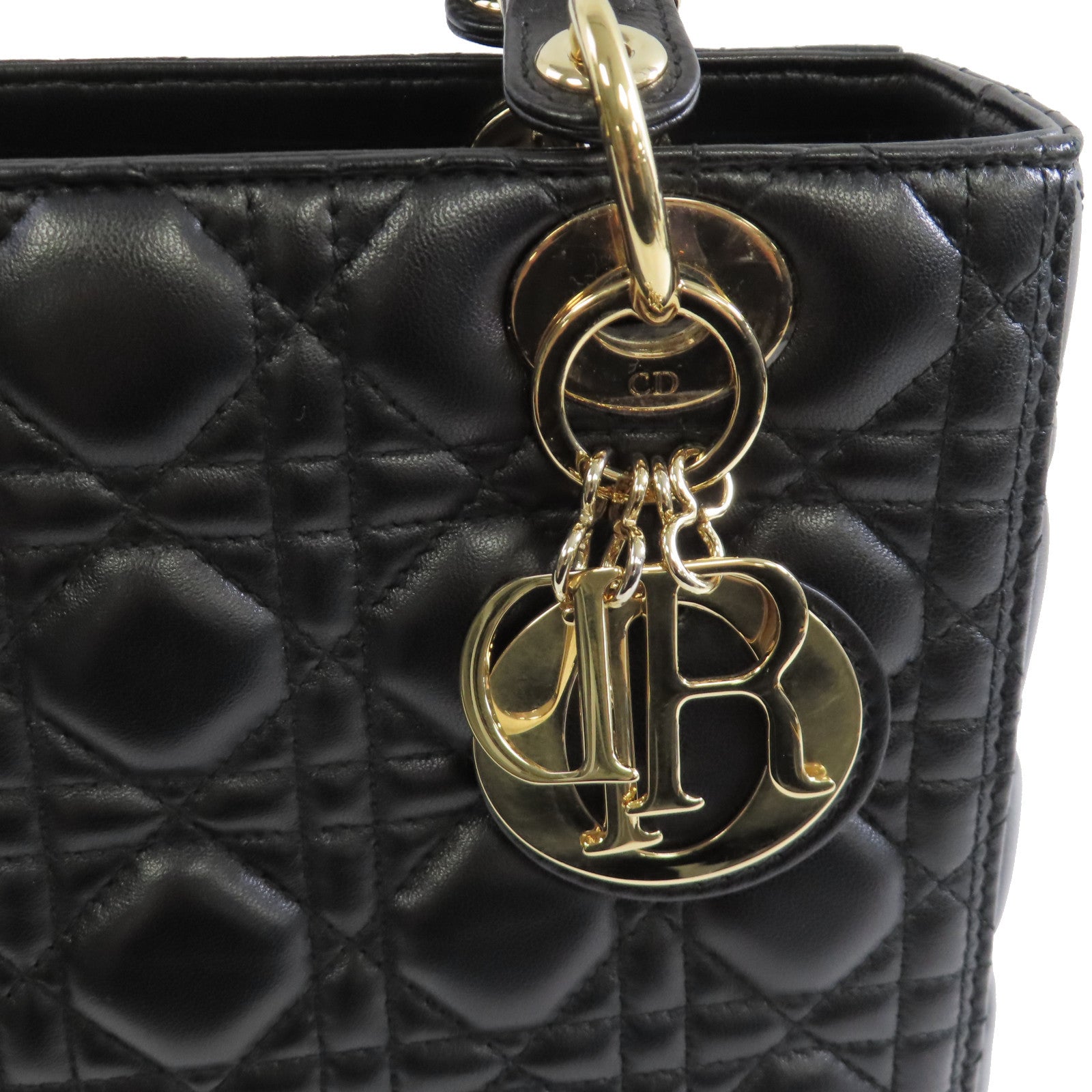 Dior 羊皮皮革Lady Dior 2Way Shoulder Bag金扣手挽肩背兩用袋黑色