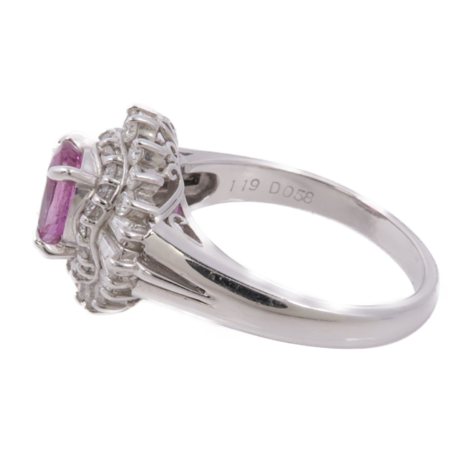 JEWELRY 【激減優惠】PT850鉑金Pink Sapphire/Diamond Ring粉紅藍寶石/鑽石戒指US#6