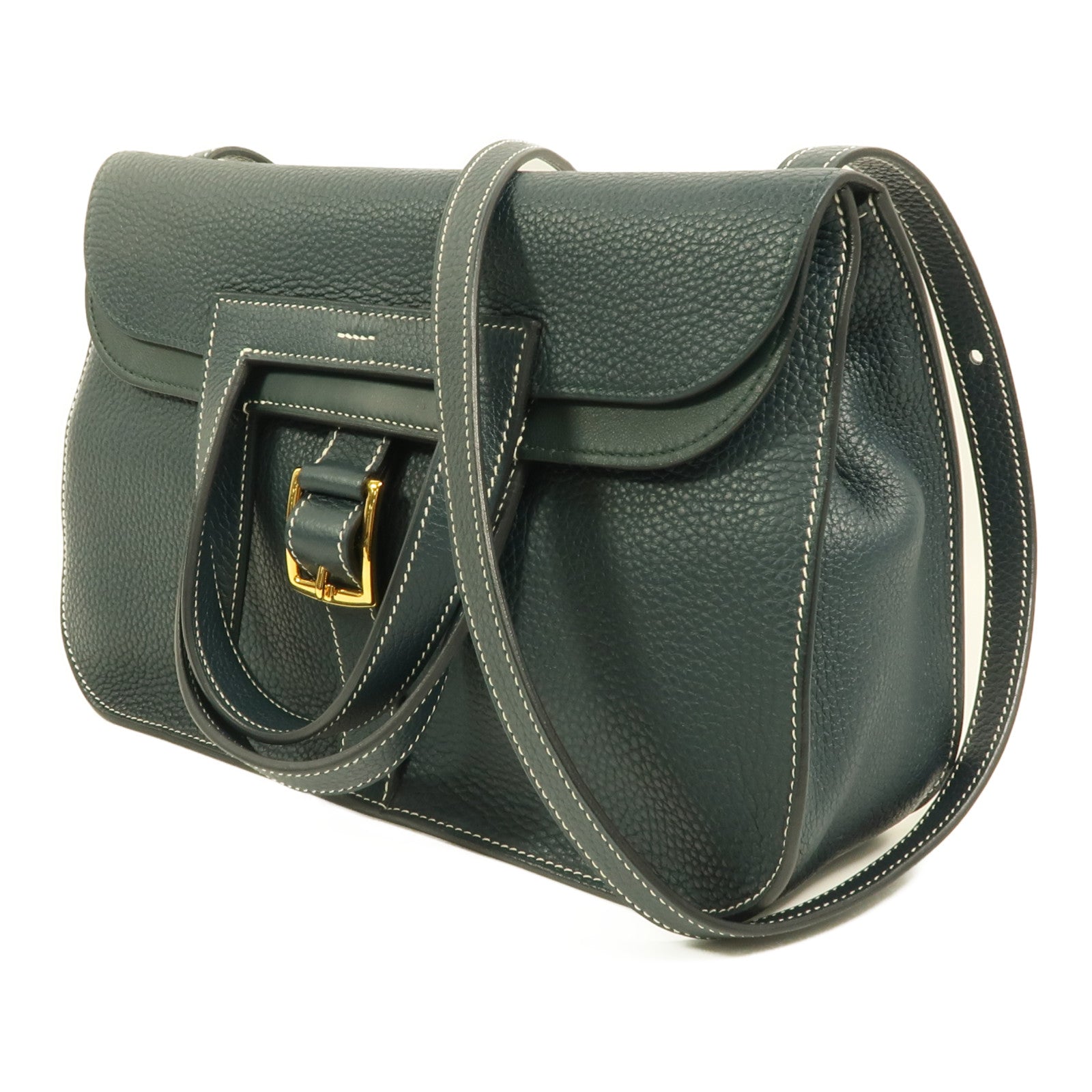HERMES Clemence皮革Halzan 31手挽肩背兩用袋Vert Cypres
