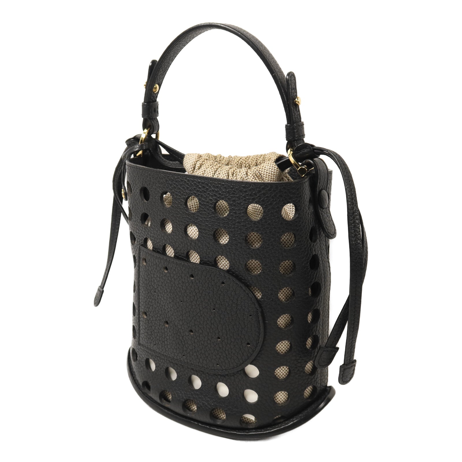 Delvaux 牛皮皮革/帆布Pin Mini Bucket Airess金扣手挽肩背兩用袋