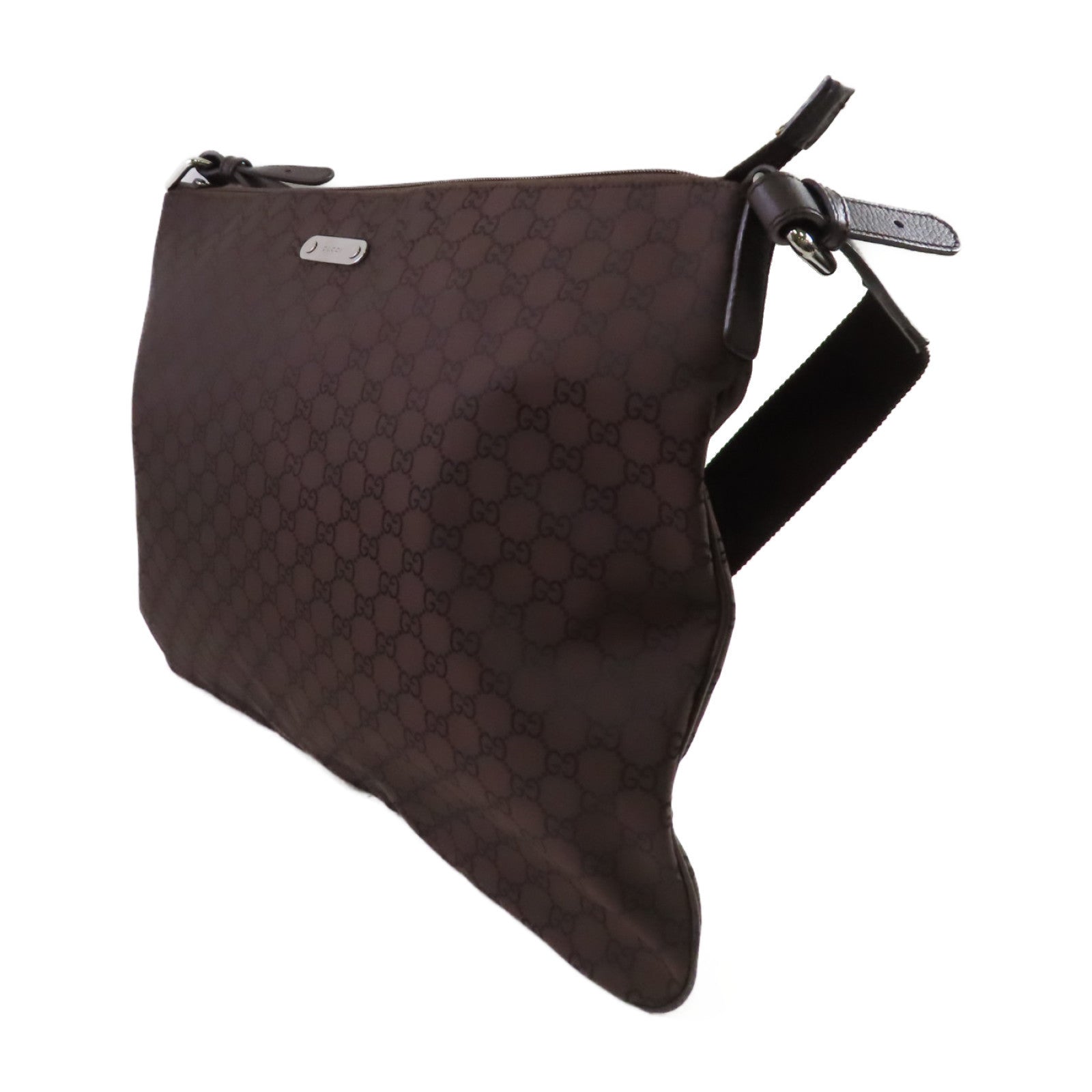 GUCCI GG尼龍帆布Shoulder Bag銀扣肩背袋啡色