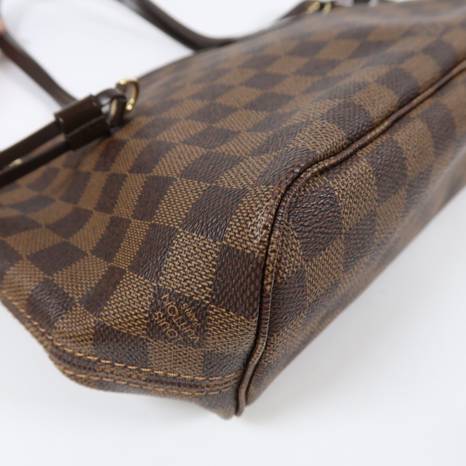 LOUIS VUITTON Damier Neverfull PM金扣手挽袋啡色