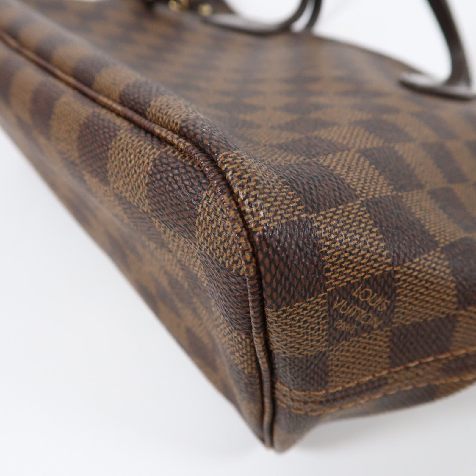 LOUIS VUITTON Damier Neverfull PM金扣手挽袋啡色