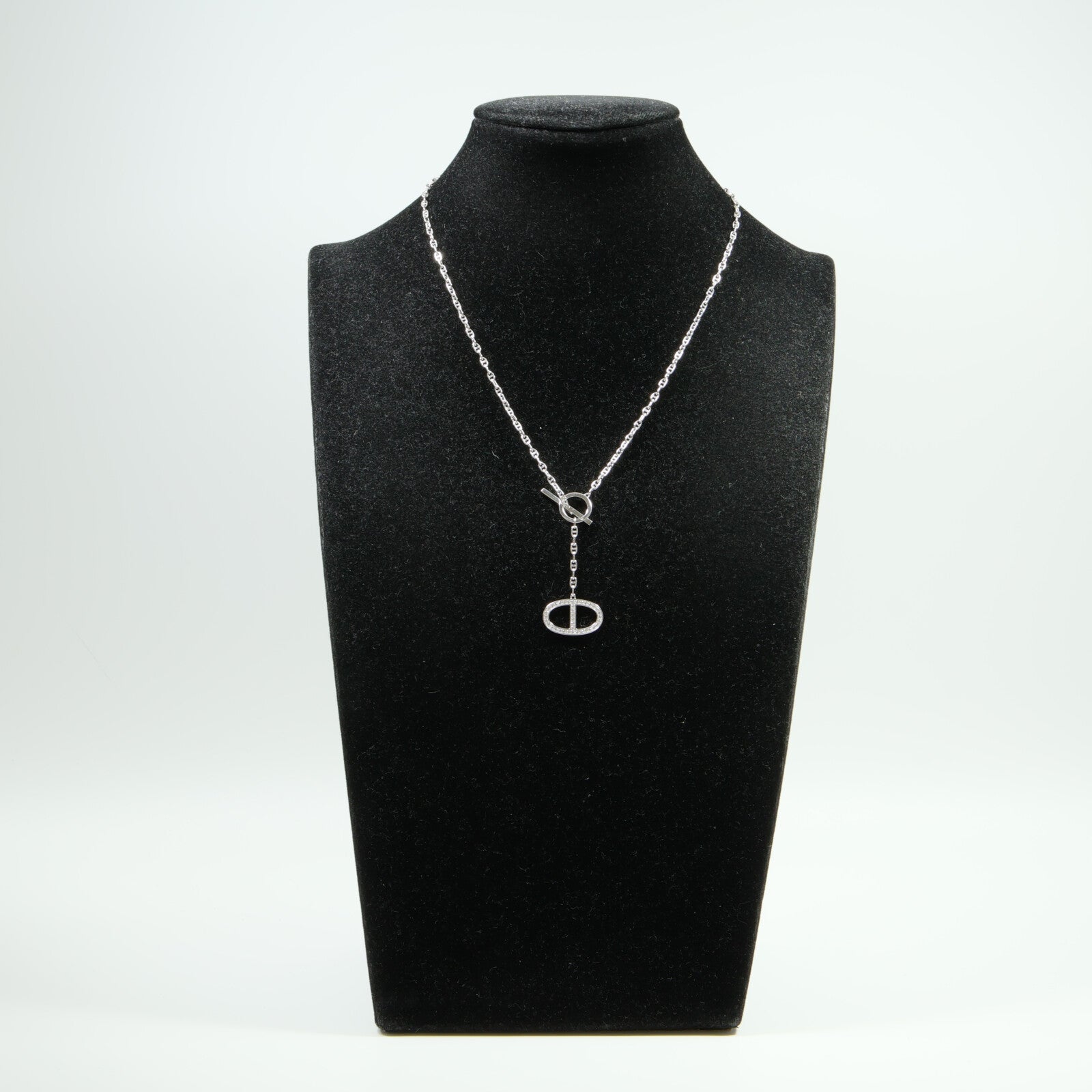 HERMES 18K白金Chaine D'Ancre Contour Pendant Large Model鑽石項鍊