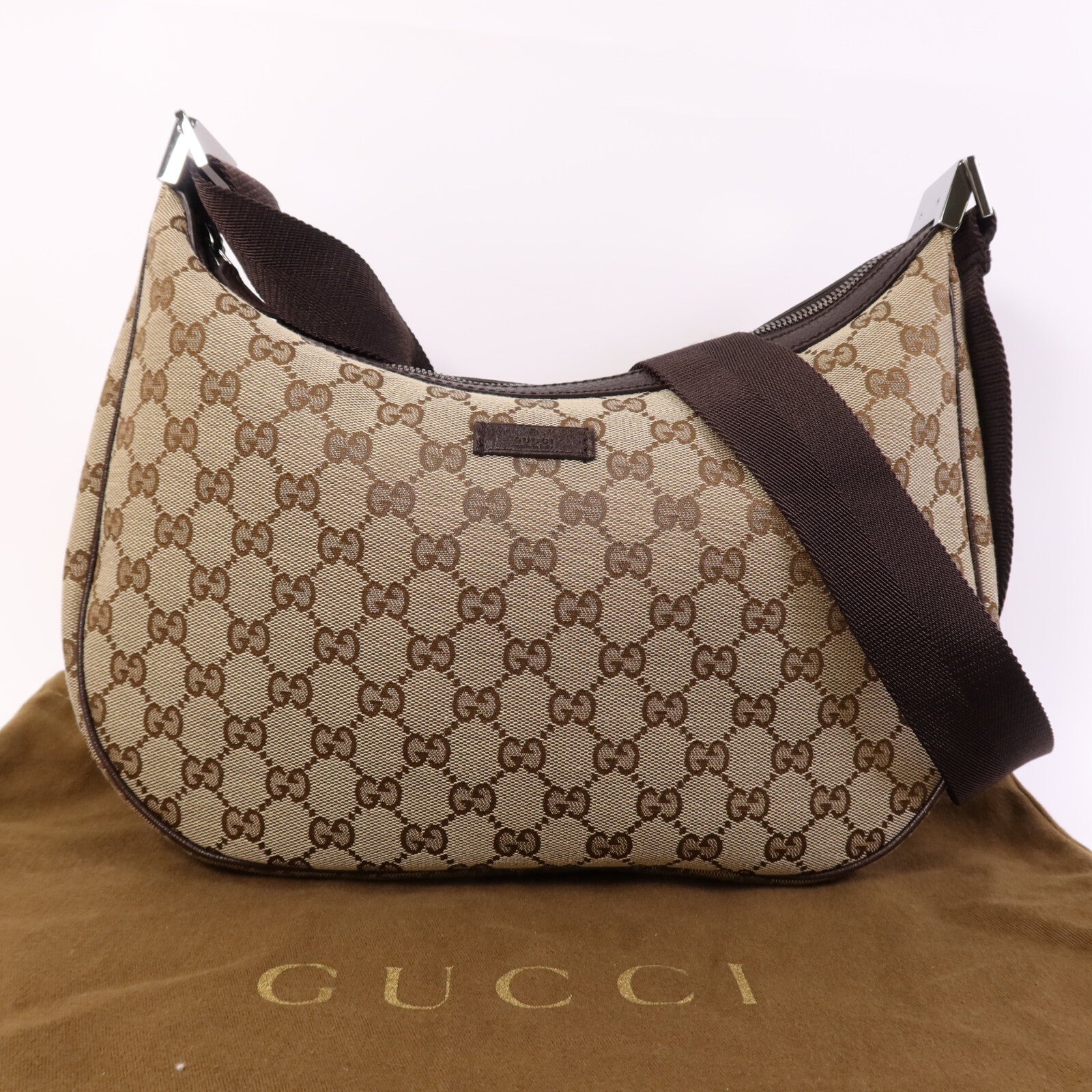 GUCCI 帆布Shoulder Bag銀扣肩背袋