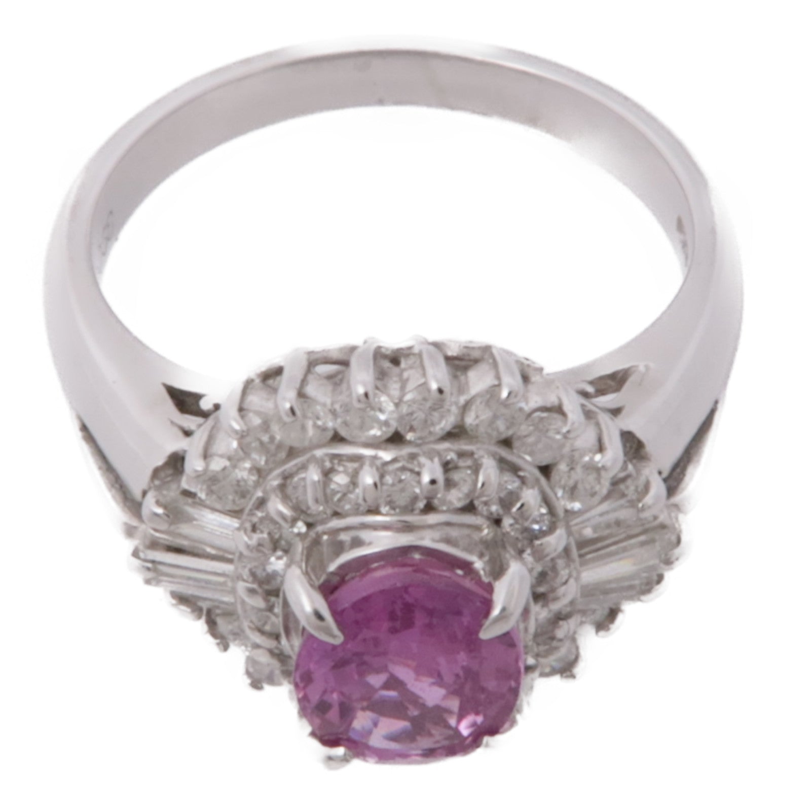 JEWELRY 【激減優惠】PT850鉑金Pink Sapphire/Diamond Ring粉紅藍寶石/鑽石戒指US#6