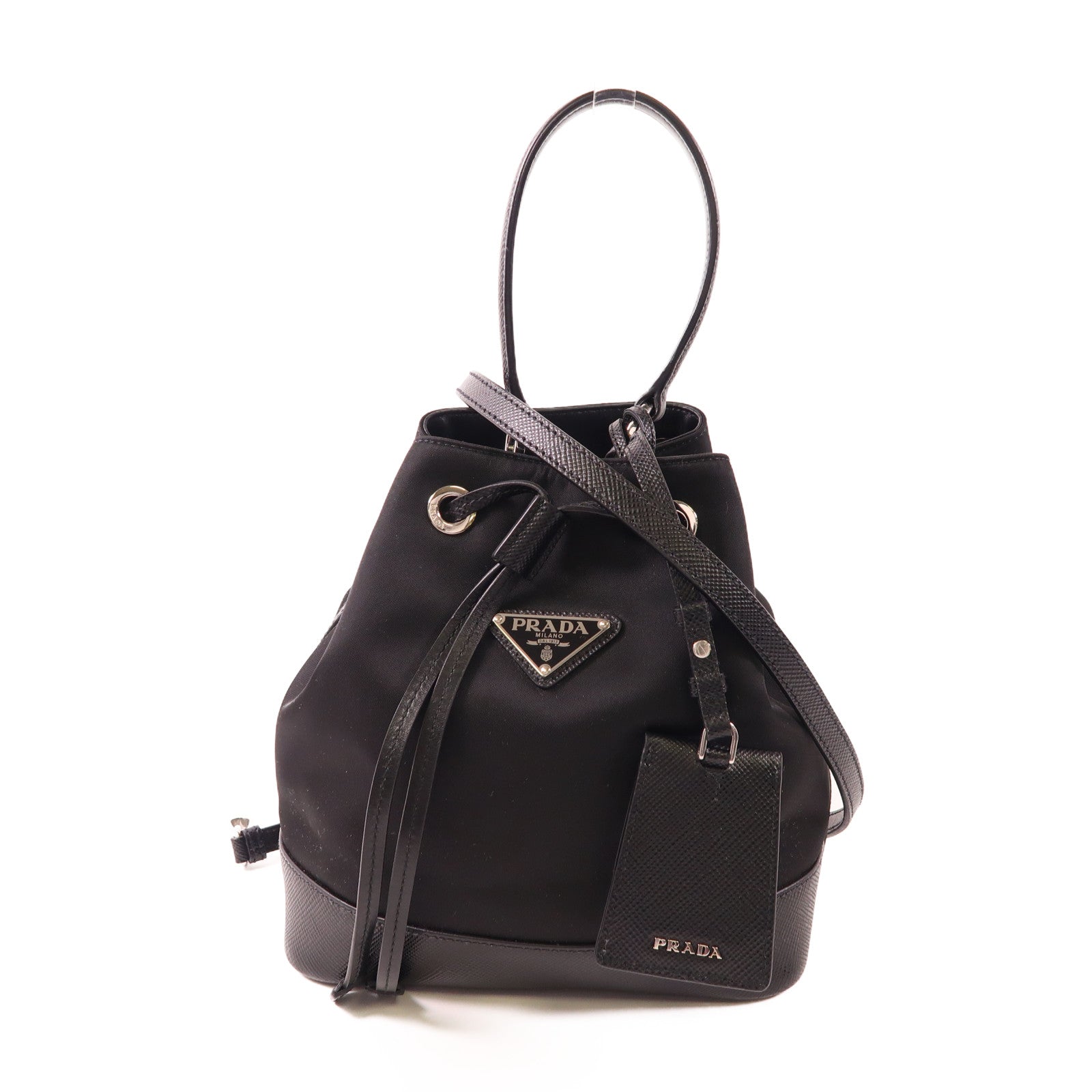 PRADA 尼龍/Saffiano皮革2 Way Shoulder銀扣手挽肩背兩用袋