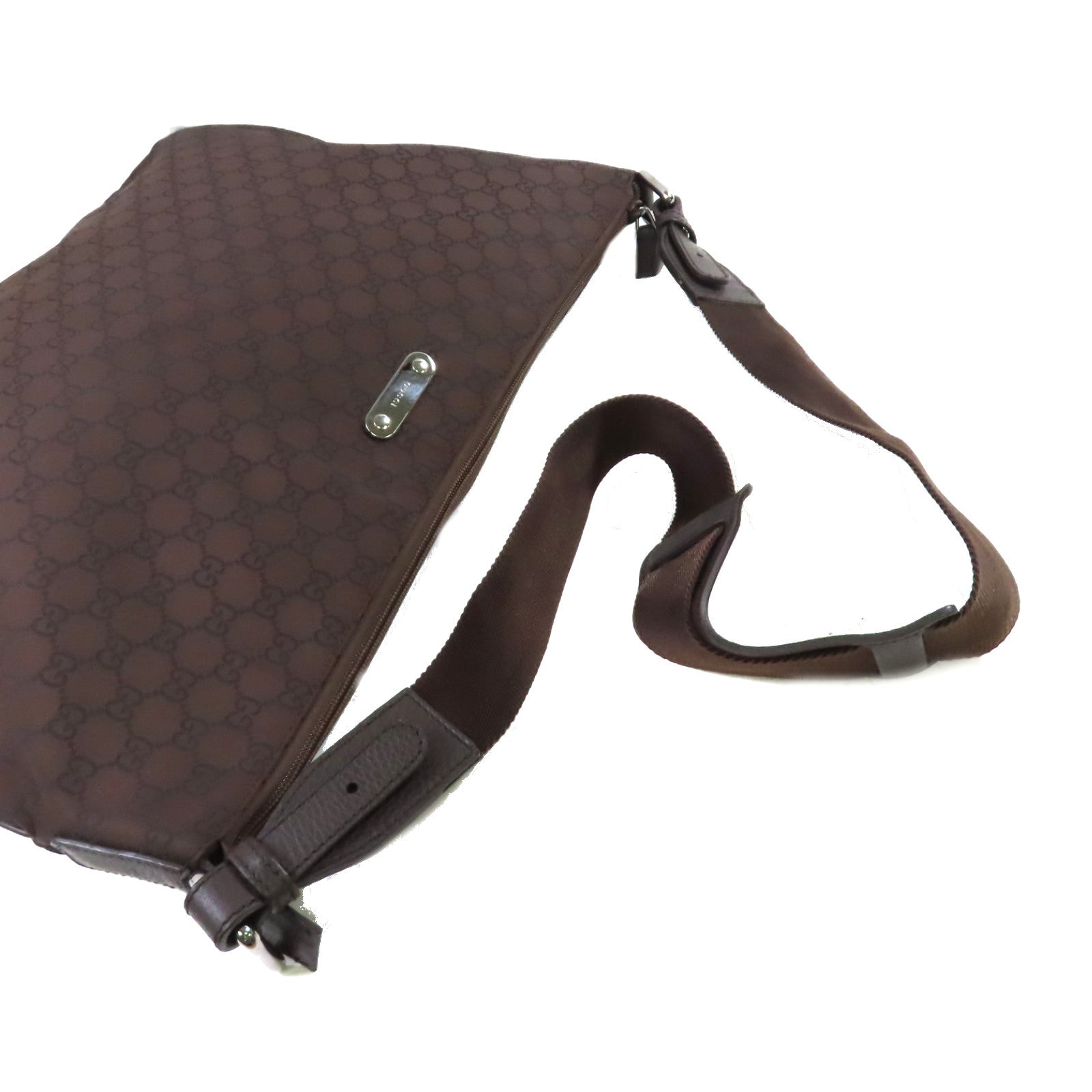 GUCCI GG尼龍帆布Shoulder Bag銀扣肩背袋啡色