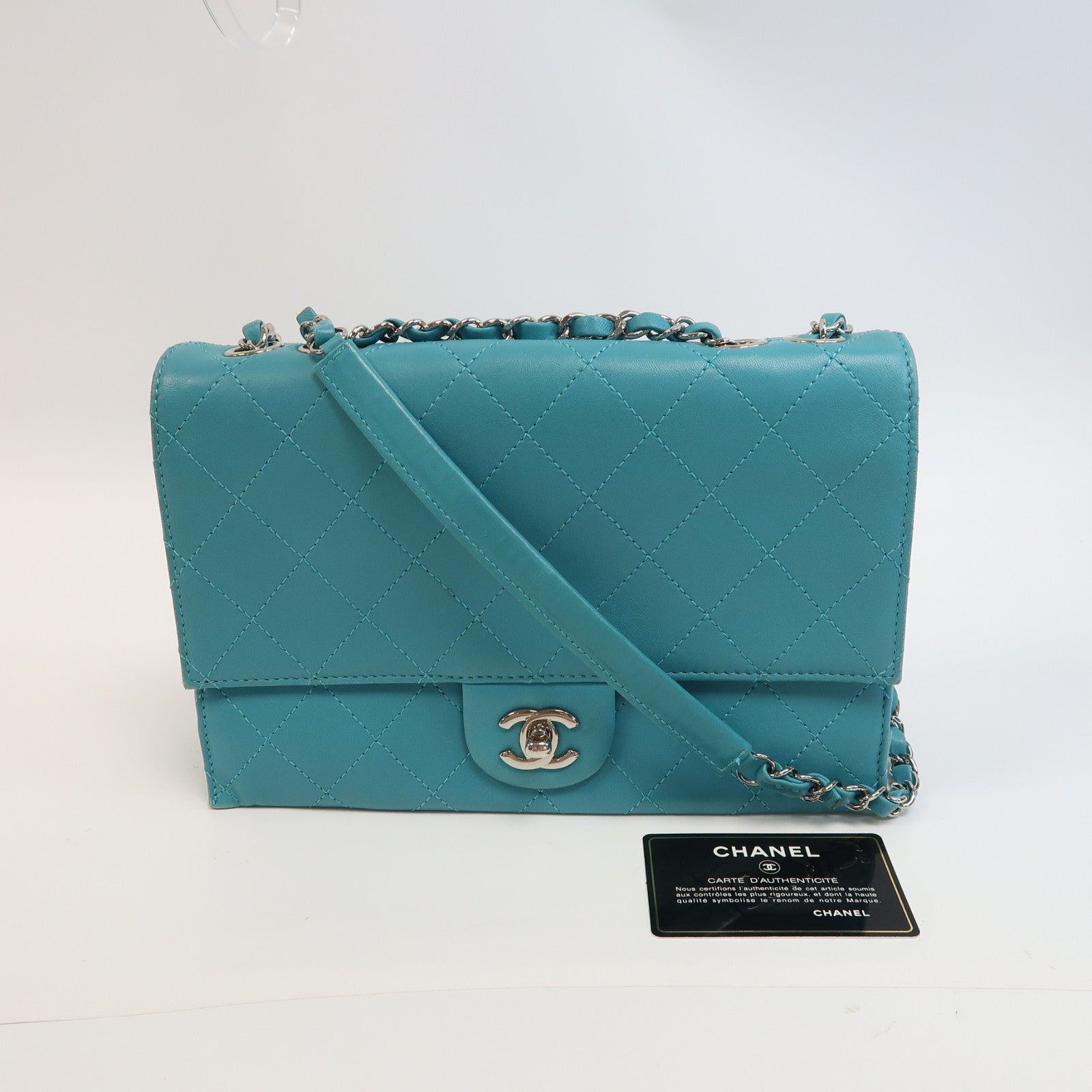 CHANEL 【激減優惠】菱格羊皮皮革Shoulder Bag銀扣鏈帶肩背袋綠色