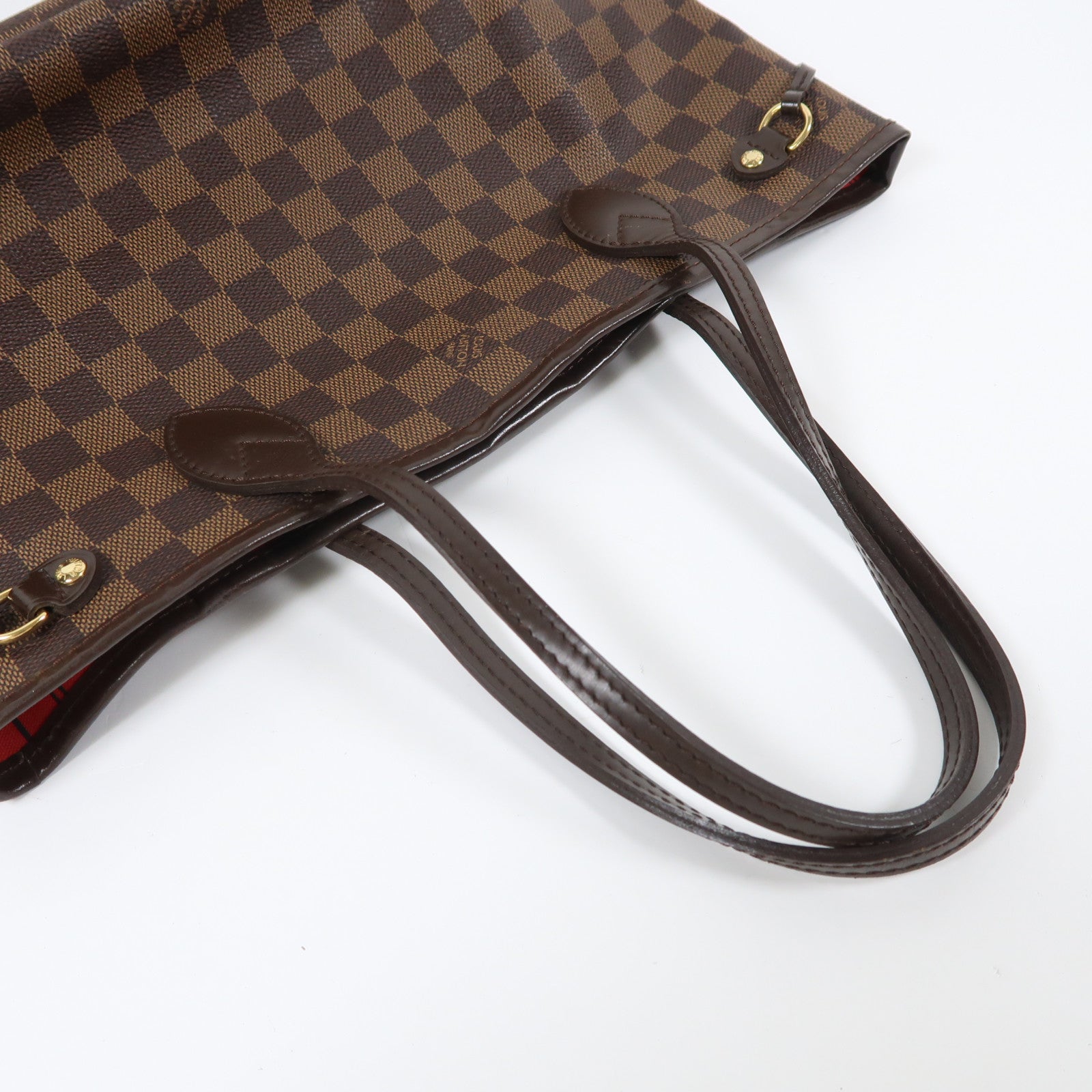 LOUIS VUITTON Damier Neverfull PM金扣手挽袋啡色