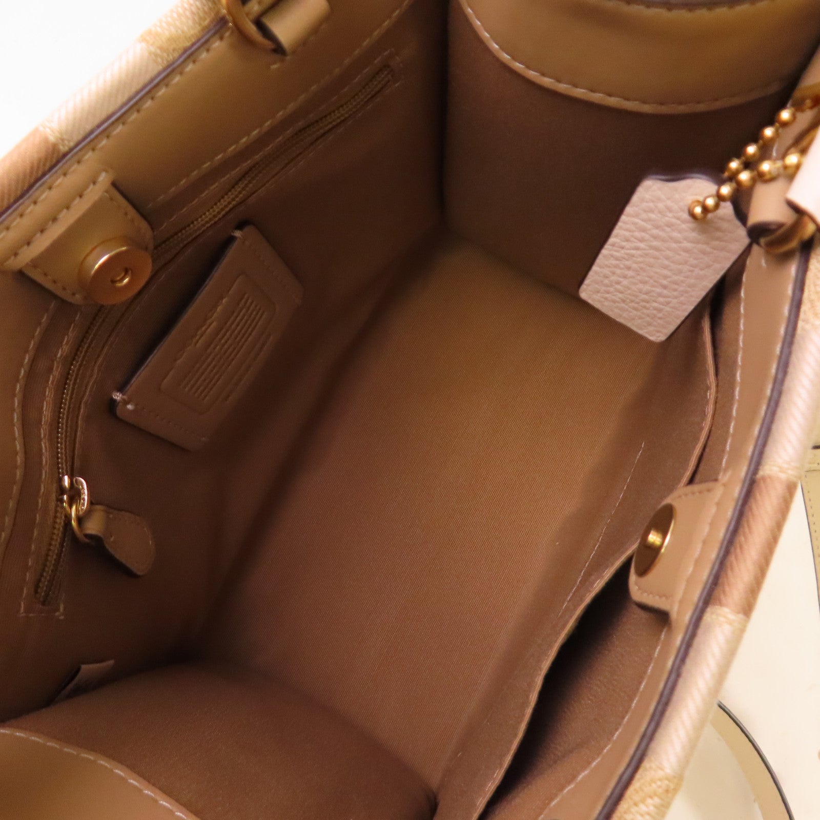 COACH 帆布2Way Shoulder Bag金扣手挽肩背兩用袋杏色