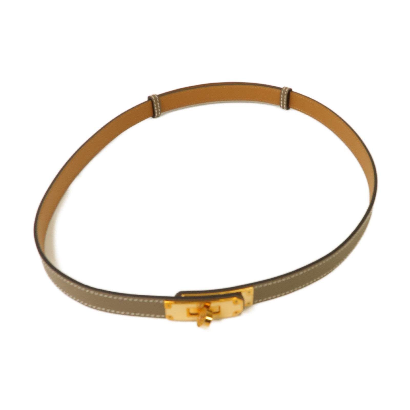 HERMES Epsom皮革Belt金扣皮帶灰色