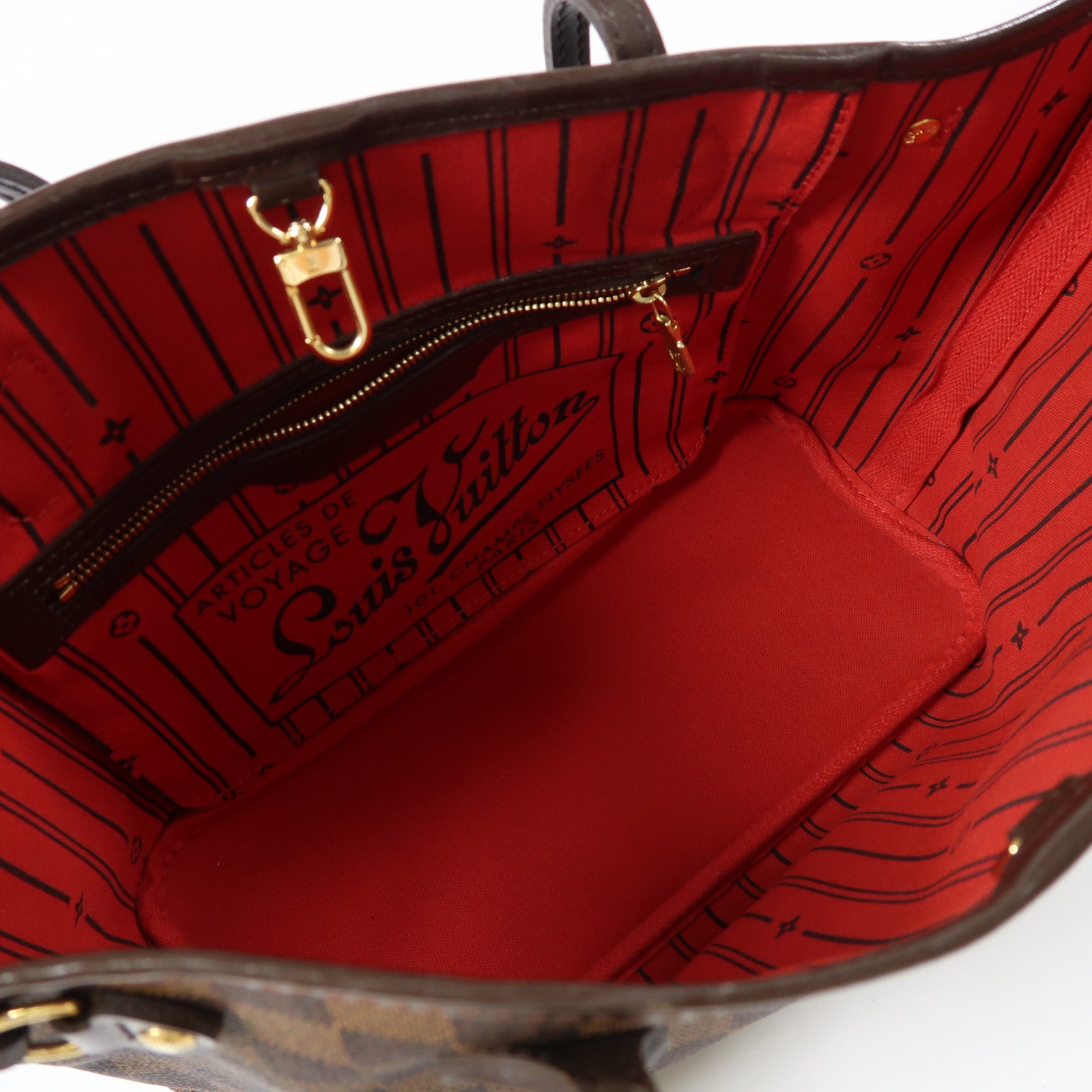 LOUIS VUITTON Damier Neverfull PM金扣手挽袋啡色