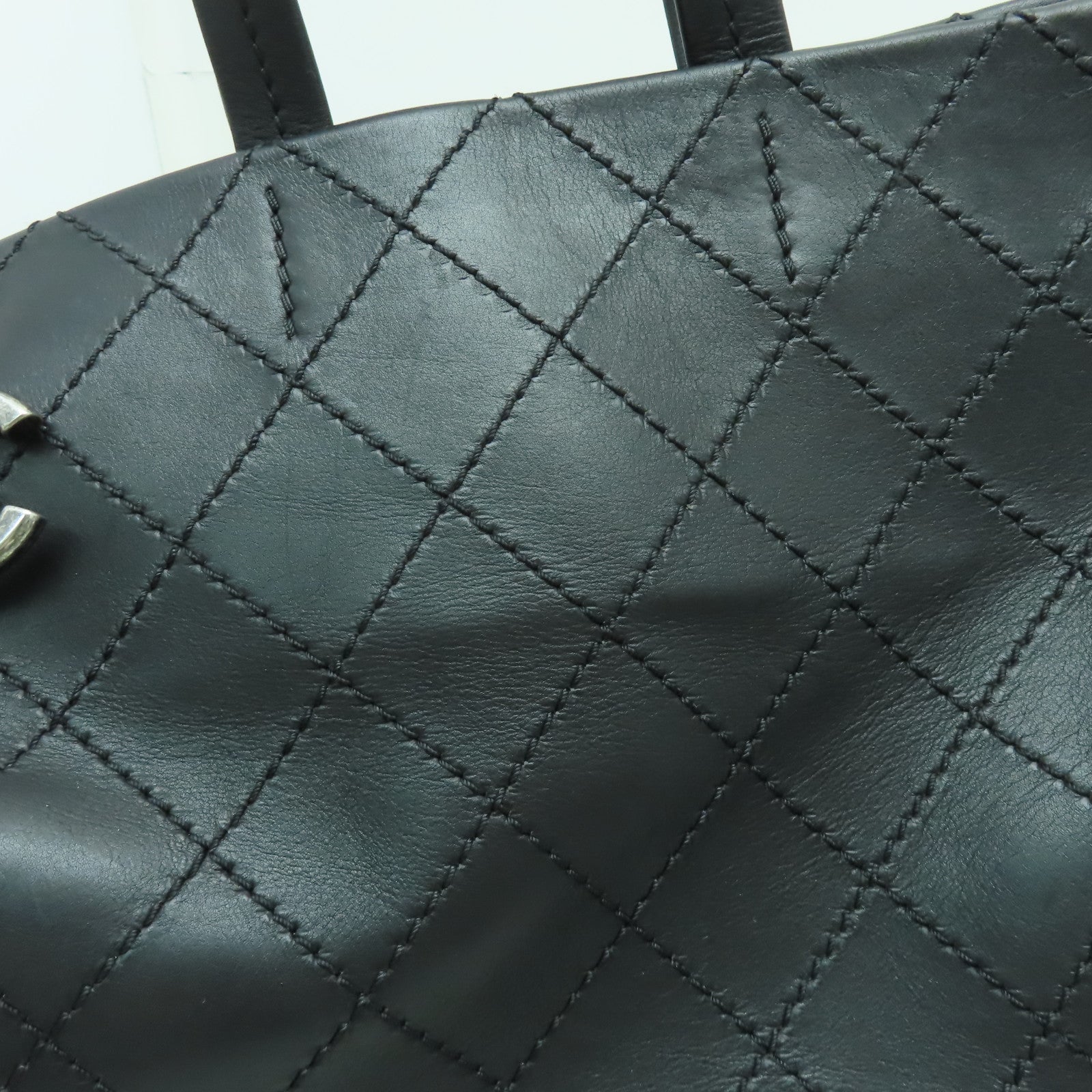 CHANEL 菱格牛皮皮革Shoulder Bag銀扣鏈帶肩背袋黑色