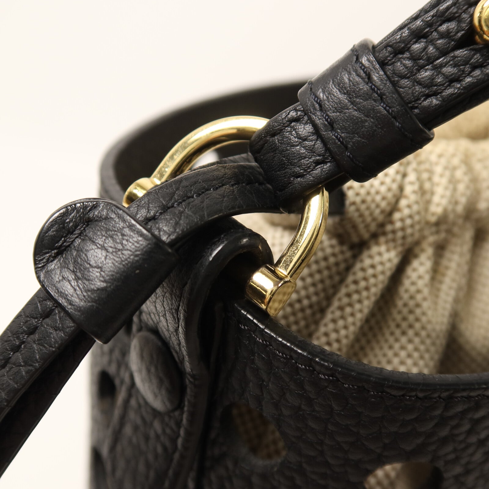 Delvaux 牛皮皮革/帆布Pin Mini Bucket Airess金扣手挽肩背兩用袋