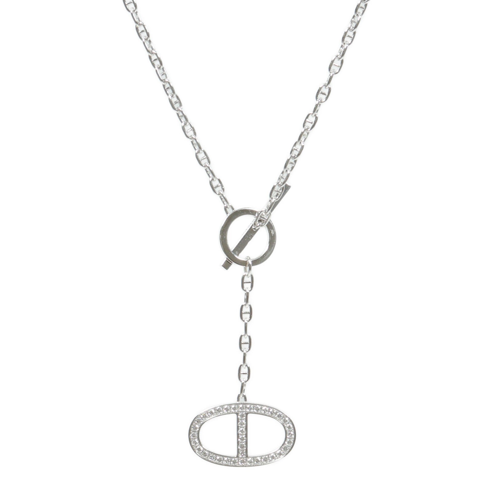 HERMES 18K白金Chaine D'Ancre Contour Pendant Large Model鑽石項鍊