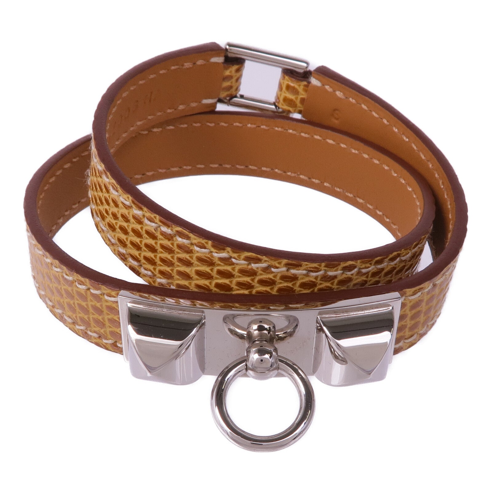 HERMES Lizard皮革Rivale Double Tour銀扣手帶