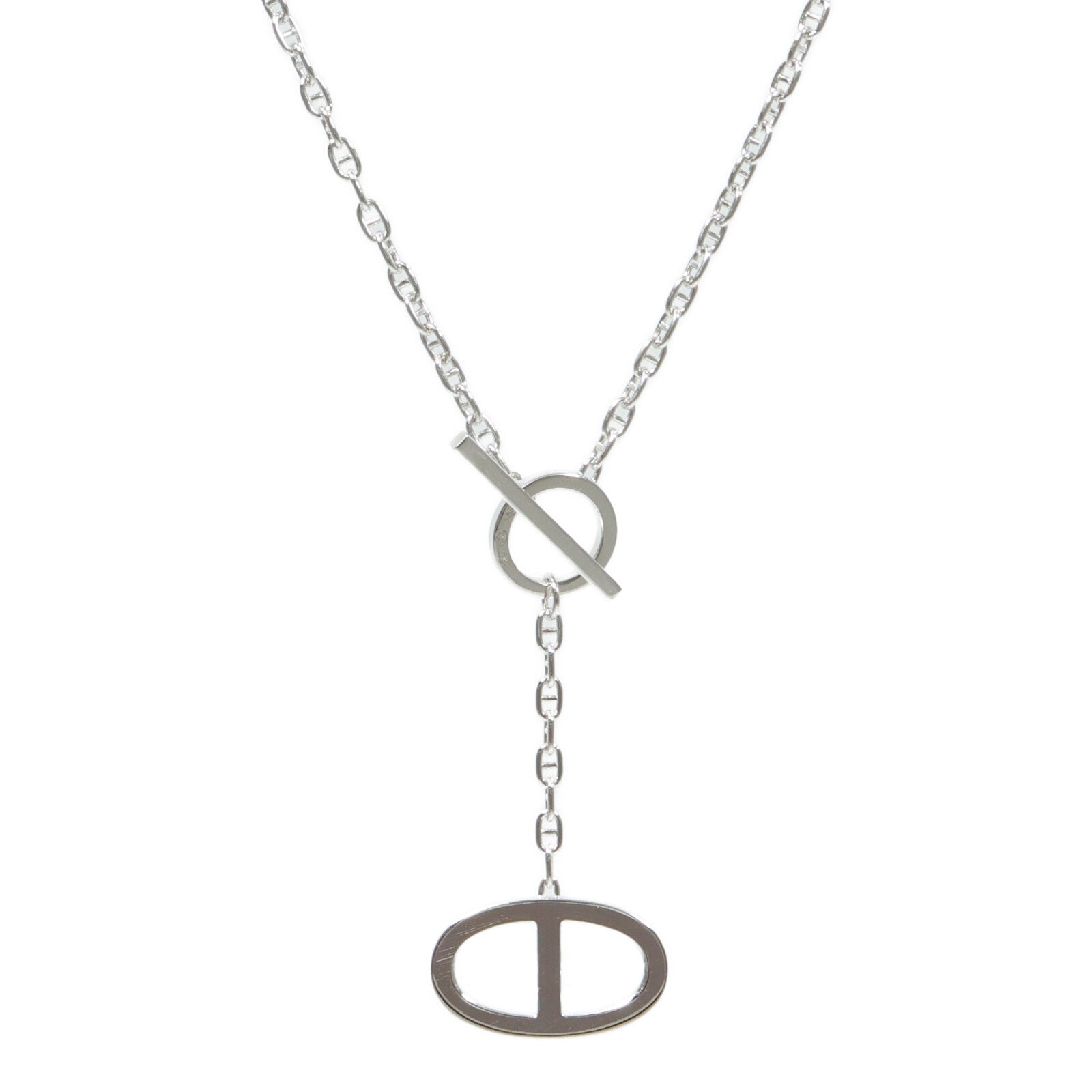 HERMES 18K白金Chaine D'Ancre Contour Pendant Large Model鑽石項鍊