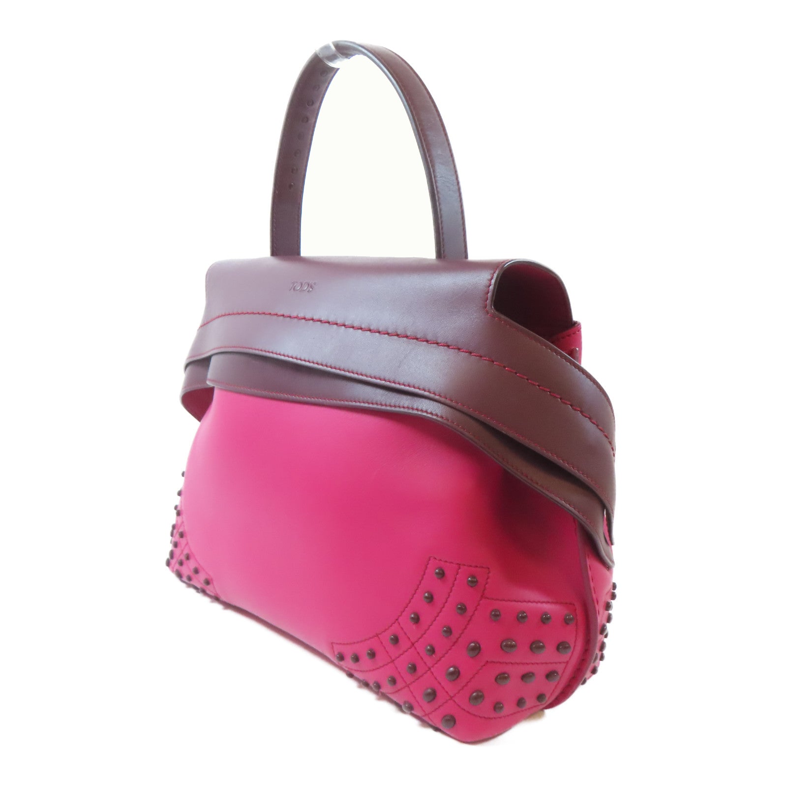 TOD’S 牛皮皮革2 Way Shoulder Bag銀扣手挽肩背兩用袋桃紅色