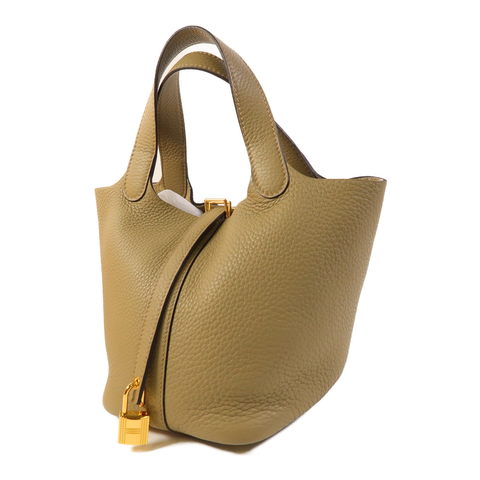 HERMES Clemence皮革Picotin PM金扣手挽袋Beige Marfa