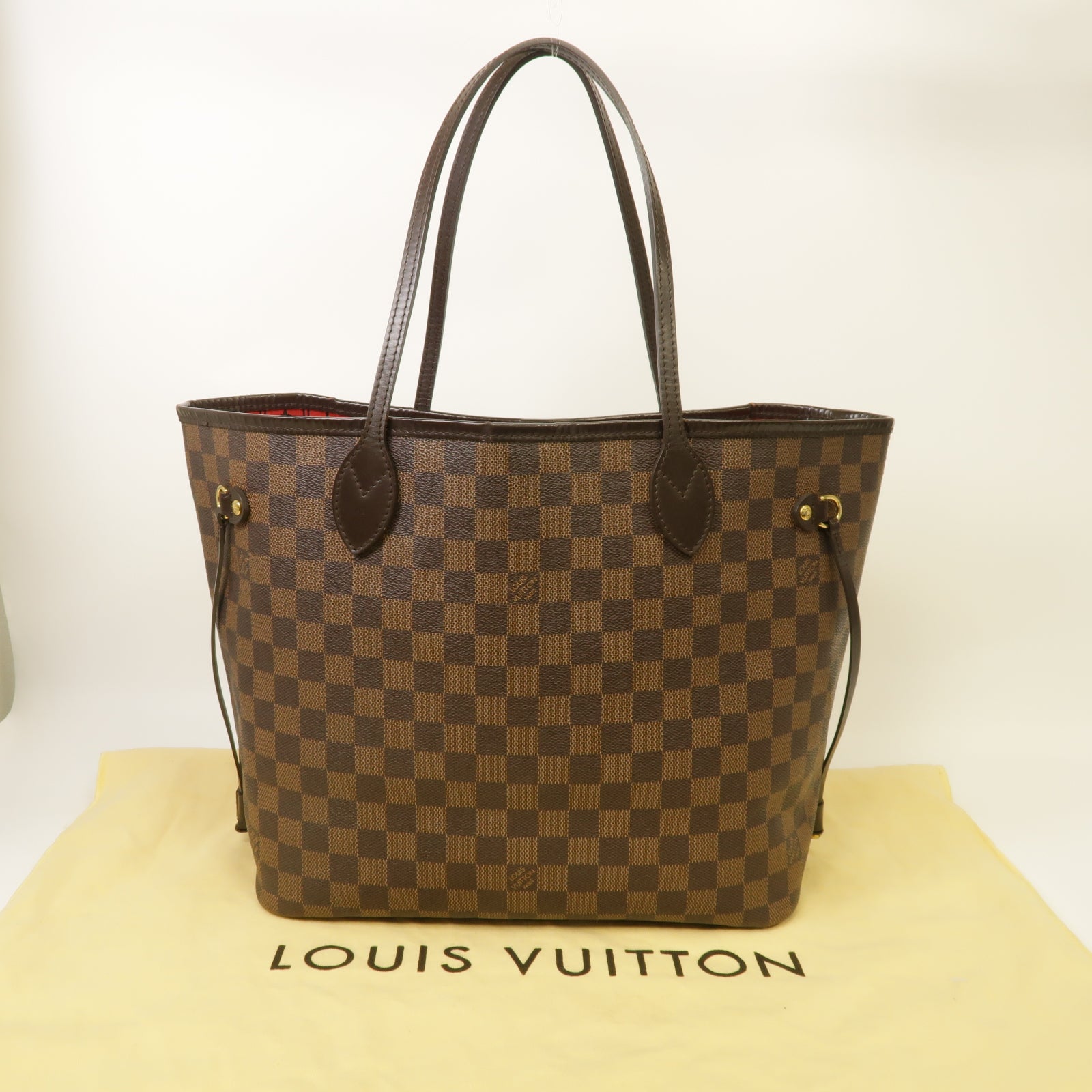 LOUIS VUITTON 【激減優惠】Damier Neverfull MM金扣手挽袋啡色
