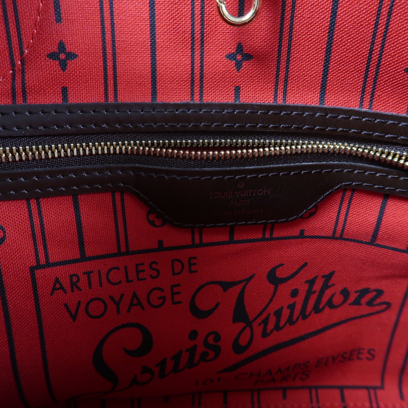 LOUIS VUITTON Damier Neverfull PM金扣手挽袋啡色