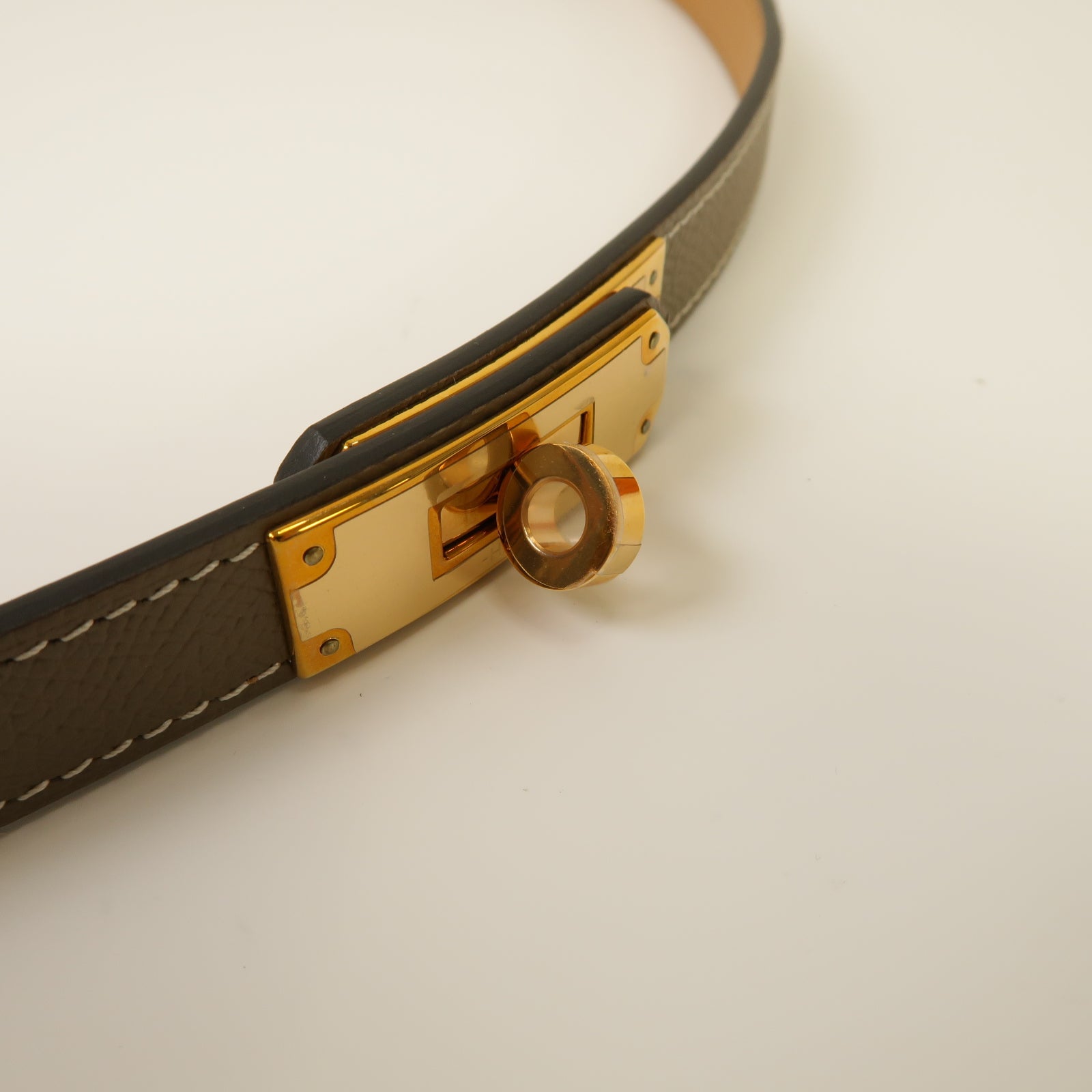 HERMES Epsom皮革Belt金扣皮帶灰色