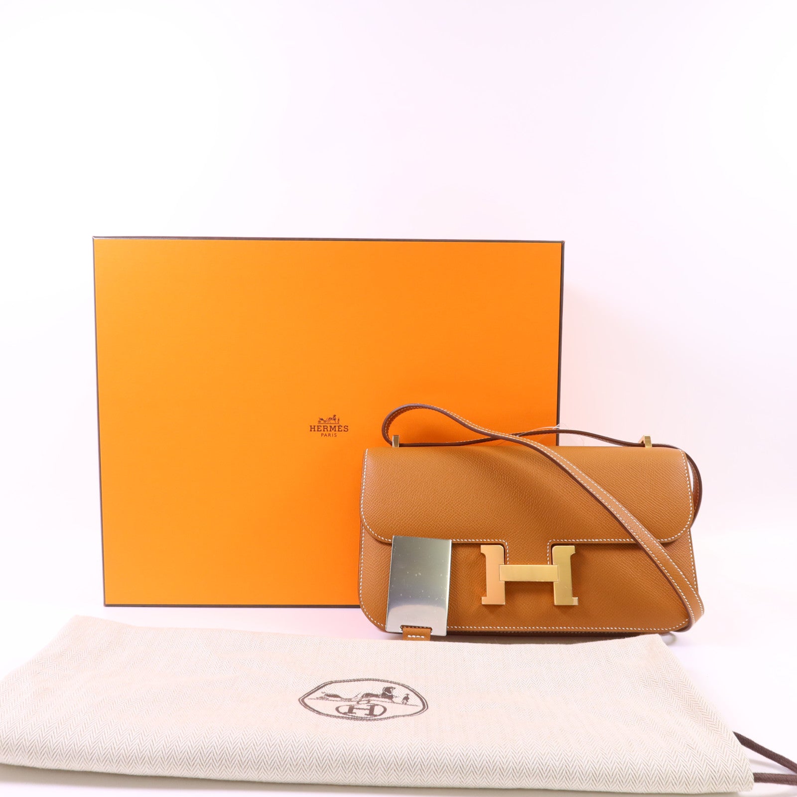 HERMES Epsom皮革Constance Elan金扣肩背袋Gold