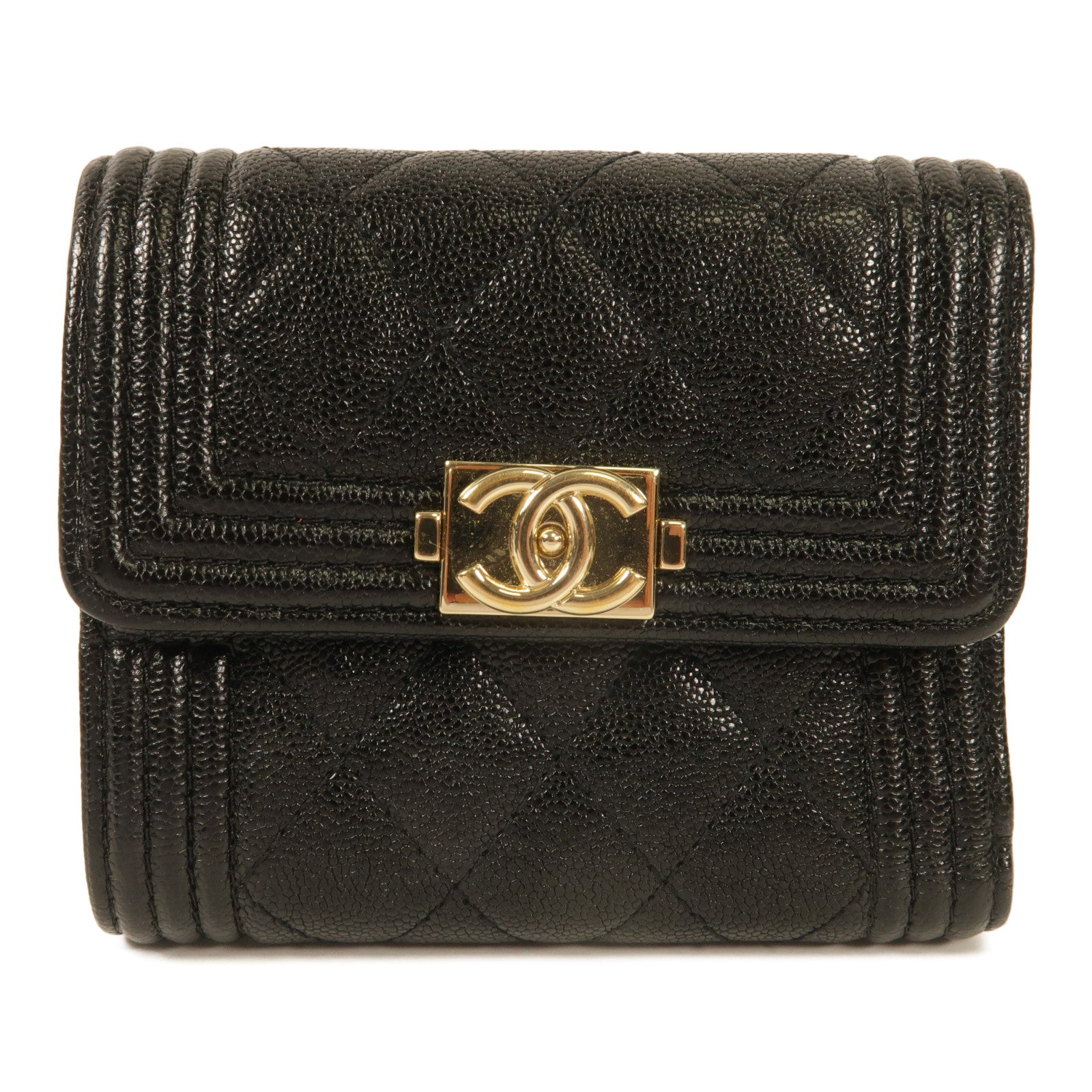 CHANEL 牛皮皮革Boy Wallet金扣錢包