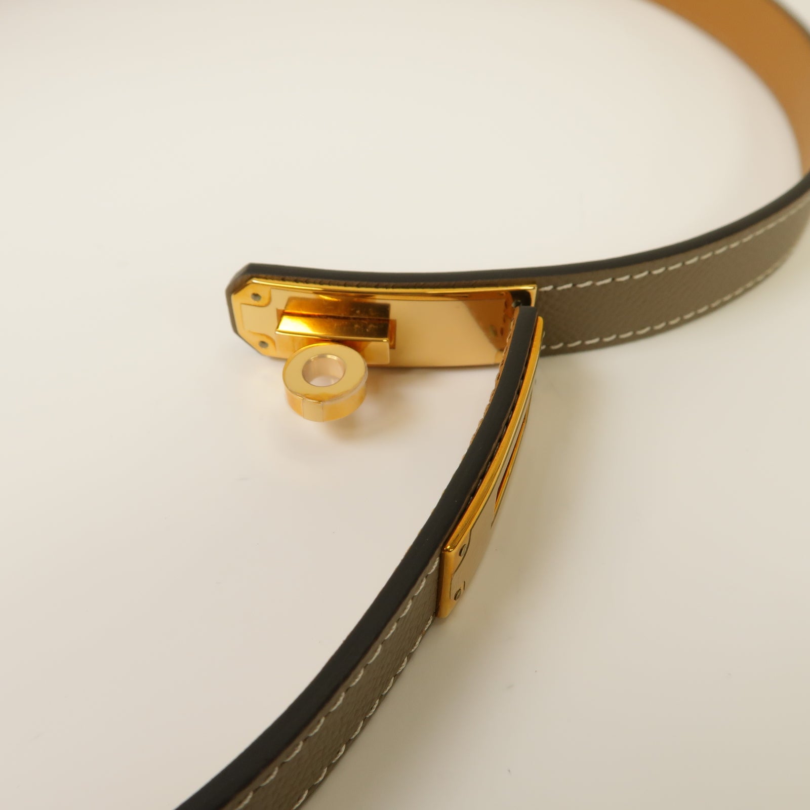 HERMES Epsom皮革Belt金扣皮帶灰色