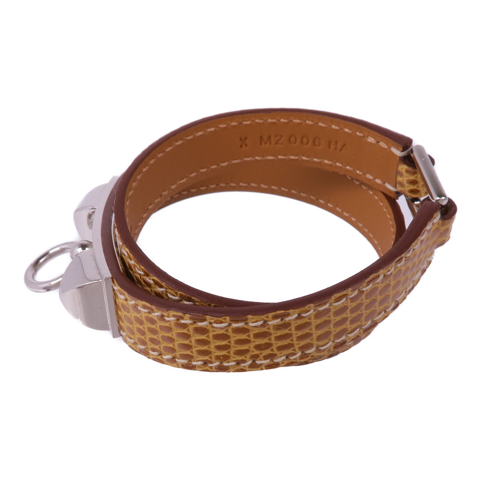 HERMES Lizard皮革Rivale Double Tour銀扣手帶