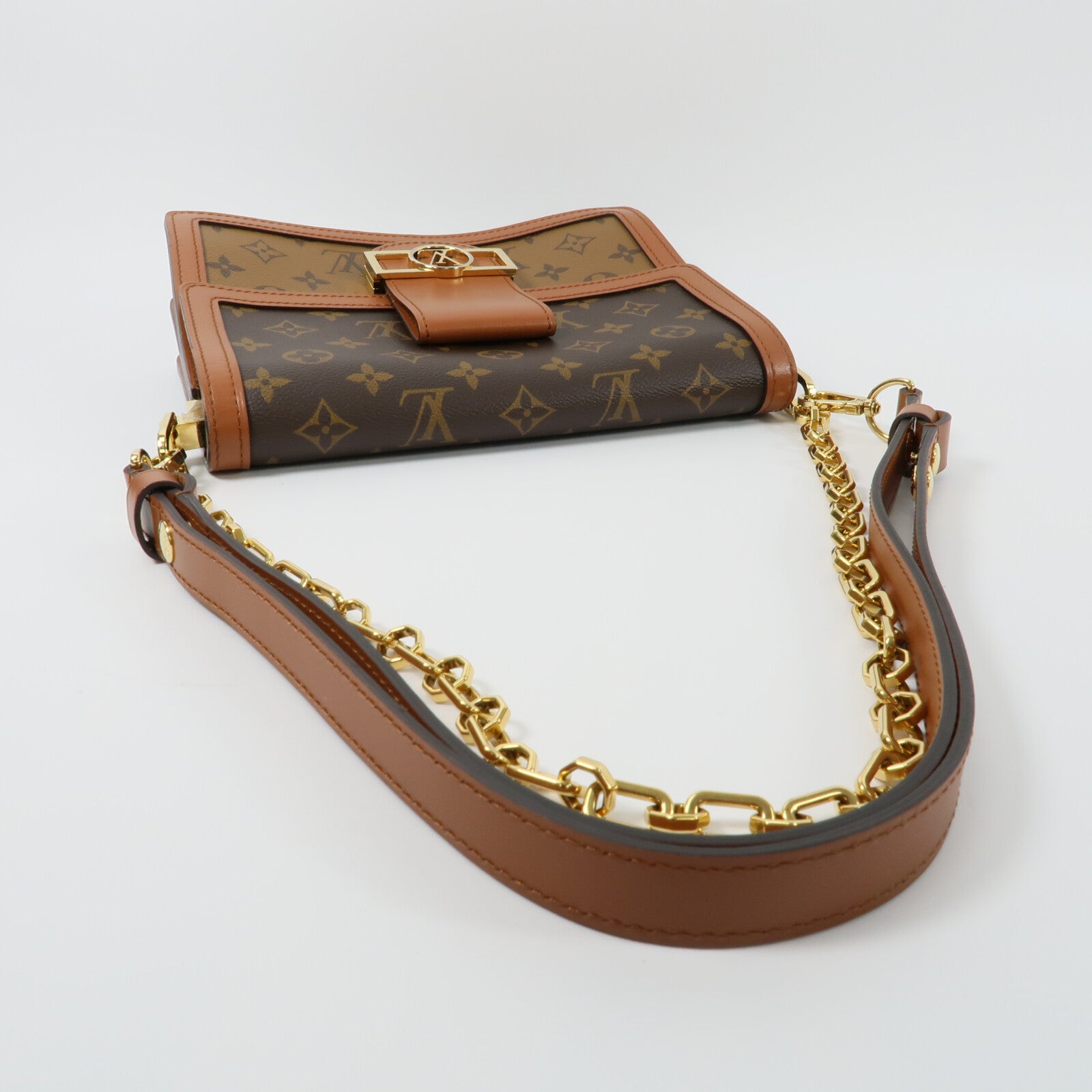 LOUIS VUITTON Monogram Reverse Dauphine MM鏈帶手挽肩背兩用袋