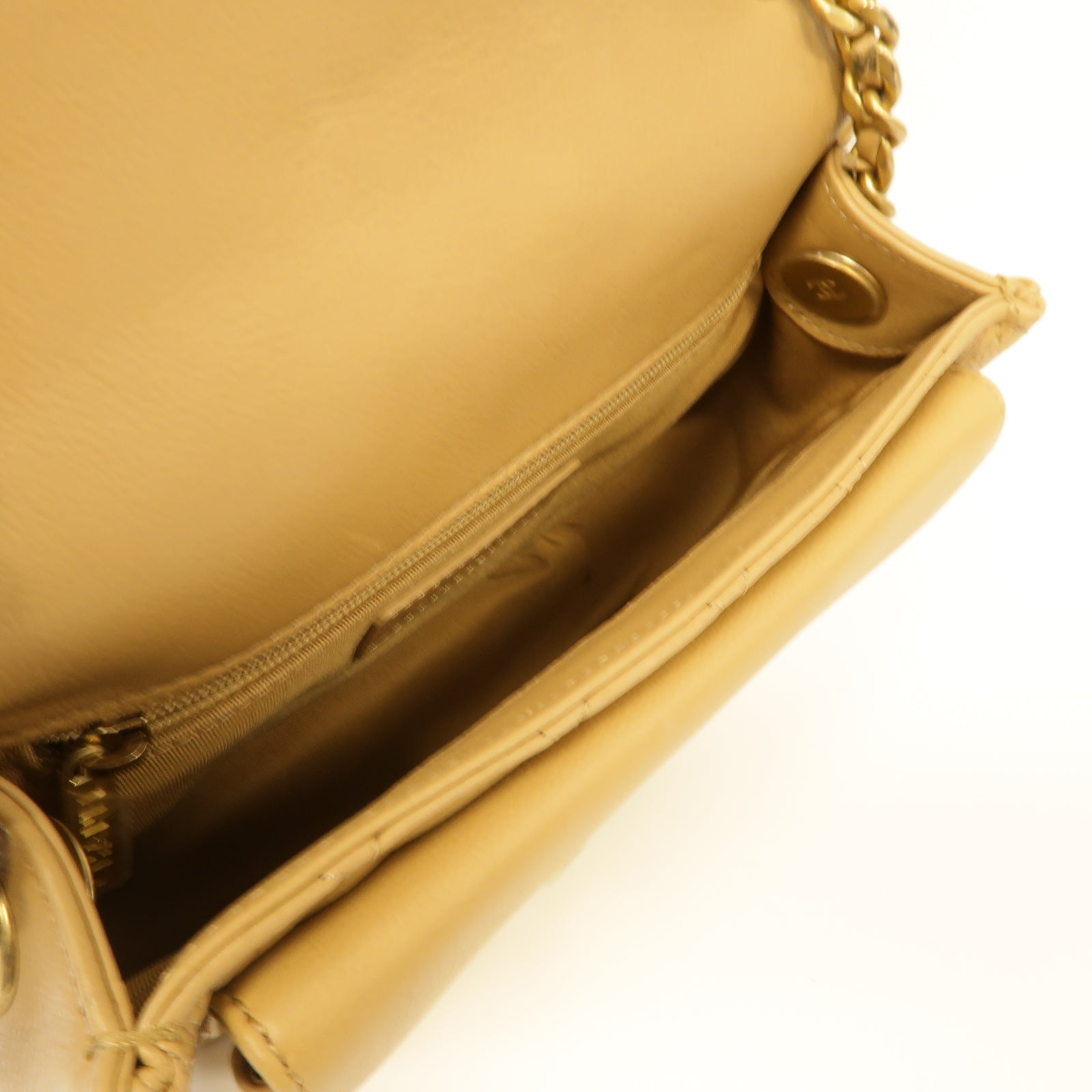 CHANEL 【激減優惠】菱格羊皮皮革Chain Shoulder金扣鏈帶肩背袋米色