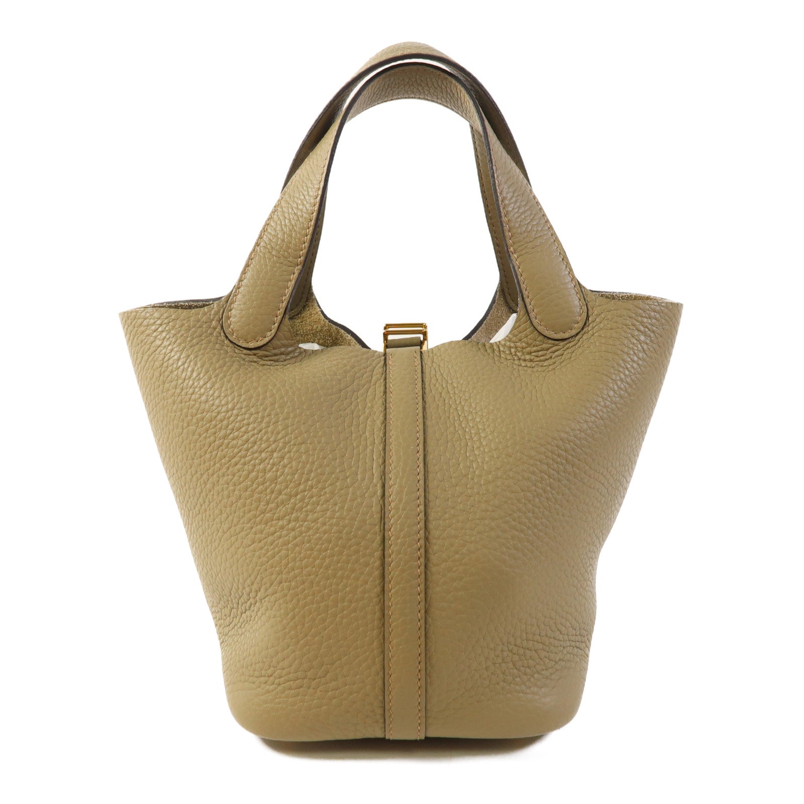 HERMES Clemence皮革Picotin PM金扣手挽袋Beige Marfa