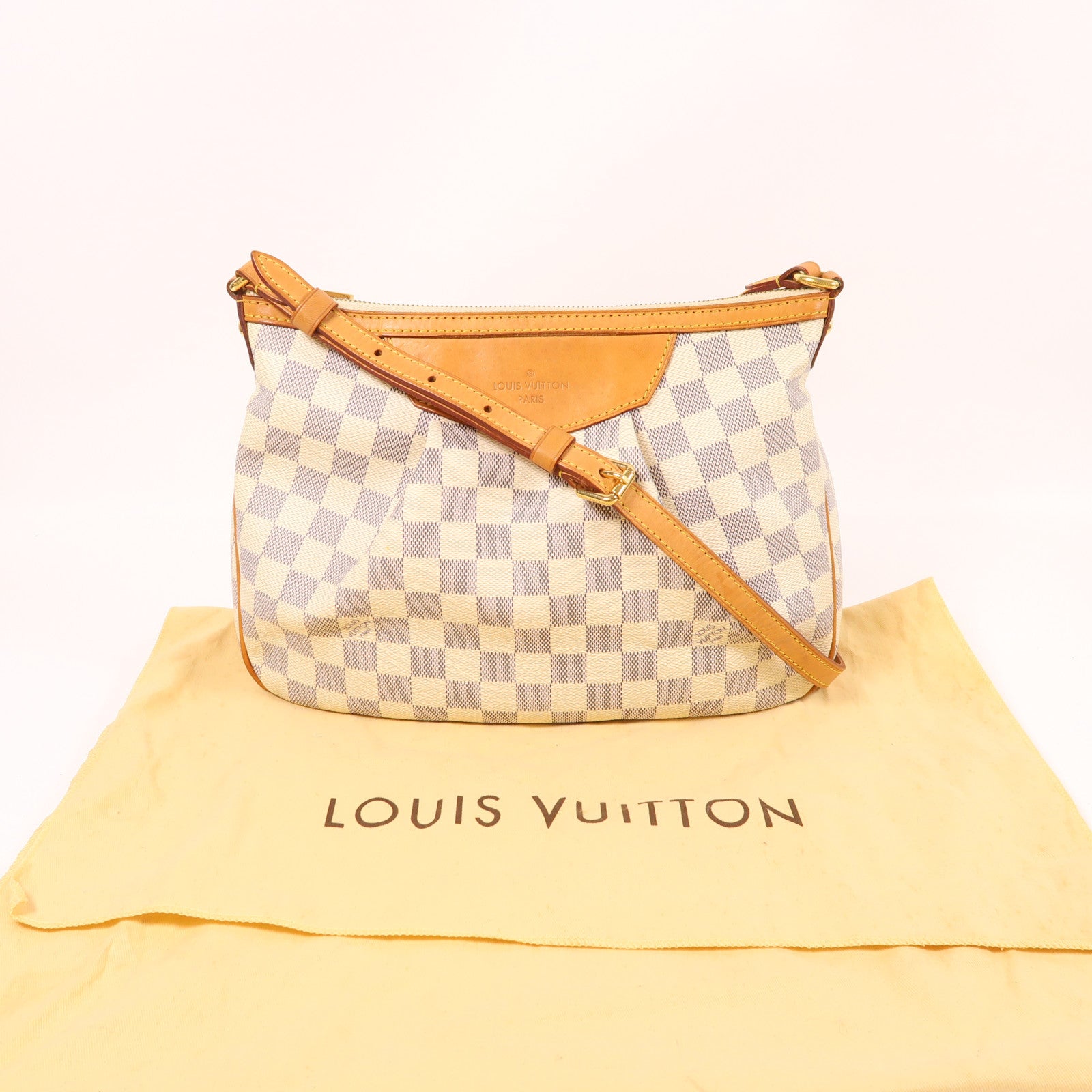 LOUIS VUITTON Damier Azur Siracusa金扣肩背袋