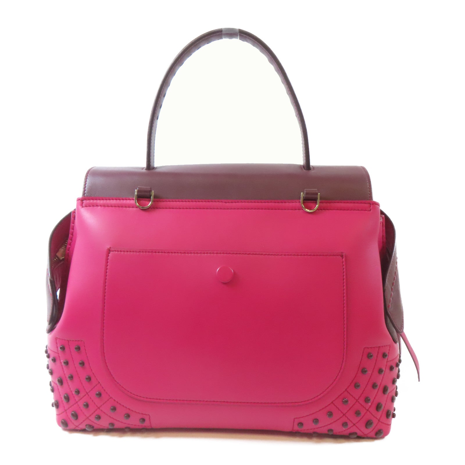 TOD’S 牛皮皮革2 Way Shoulder Bag銀扣手挽肩背兩用袋桃紅色