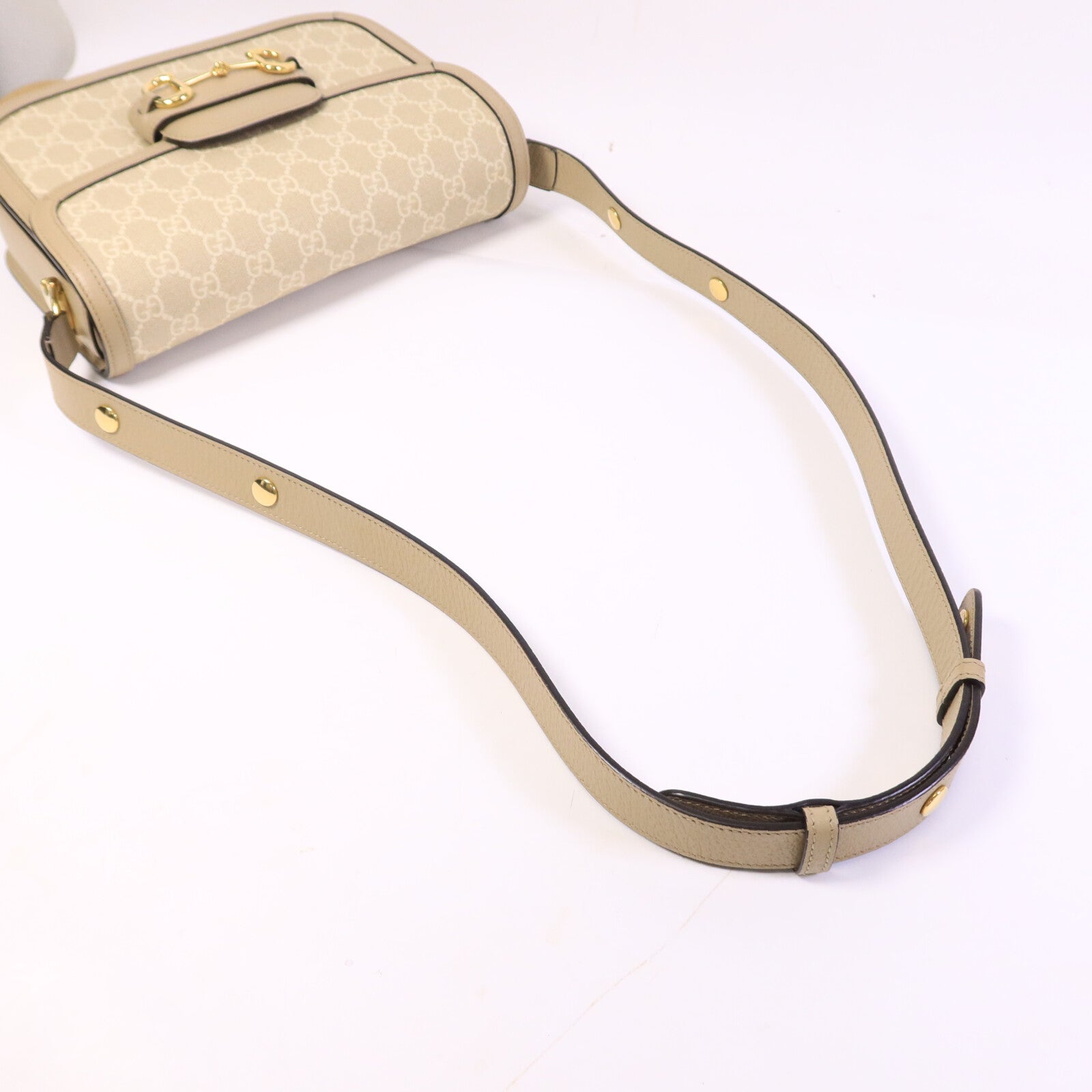 GUCCI 帆布Horsebit 1955金扣肩背袋