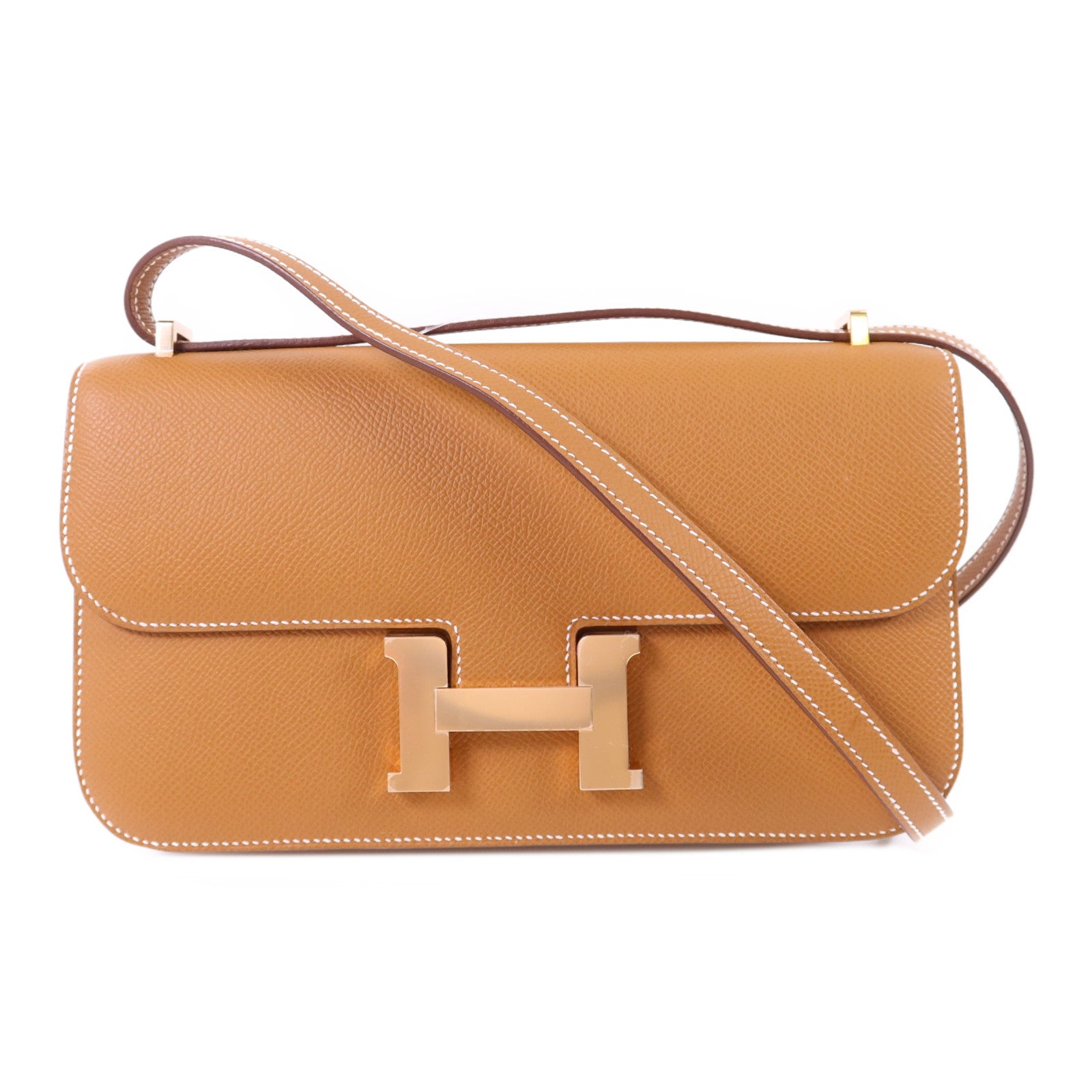 HERMES Epsom皮革Constance Elan金扣肩背袋Gold