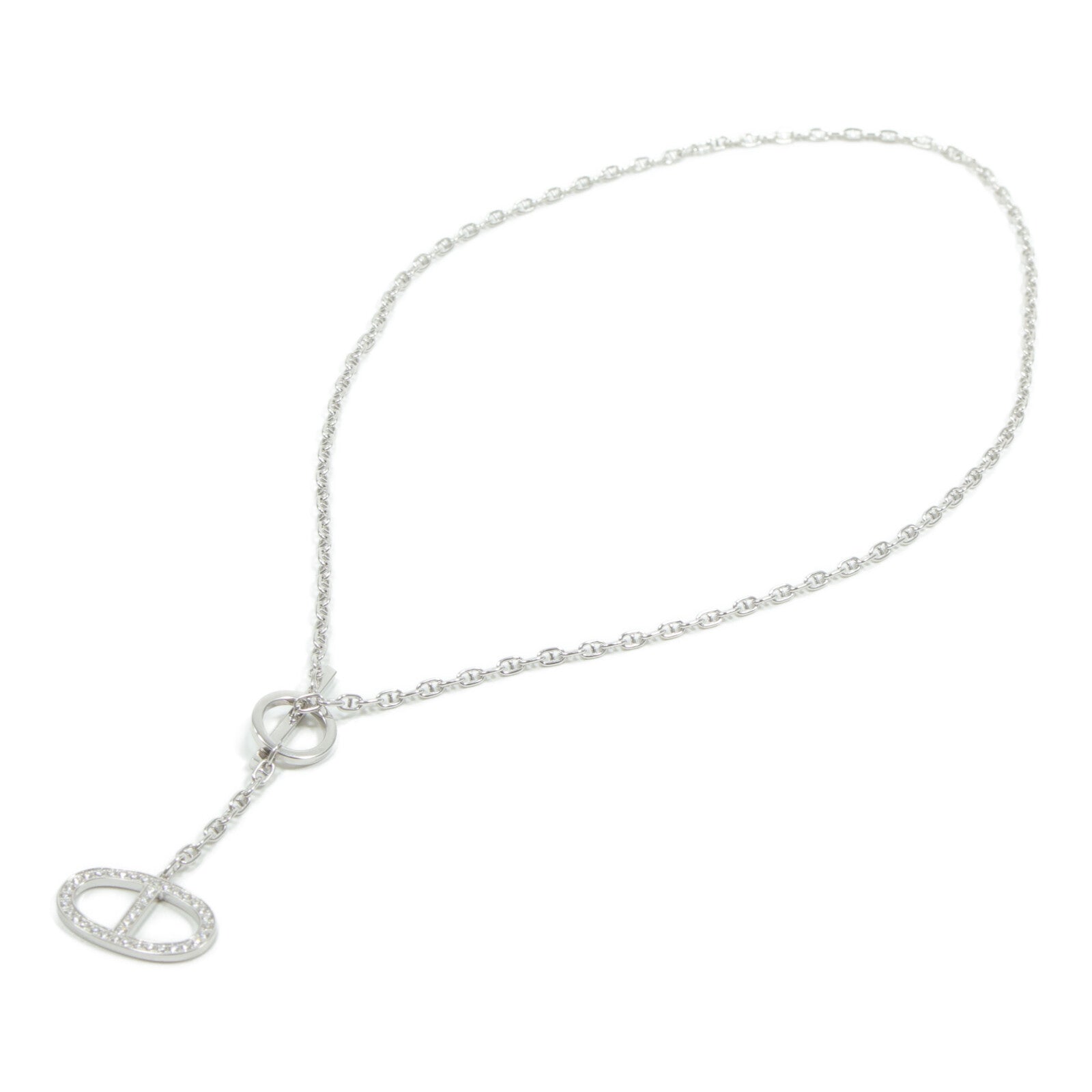HERMES 18K白金Chaine D'Ancre Contour Pendant Large Model鑽石項鍊