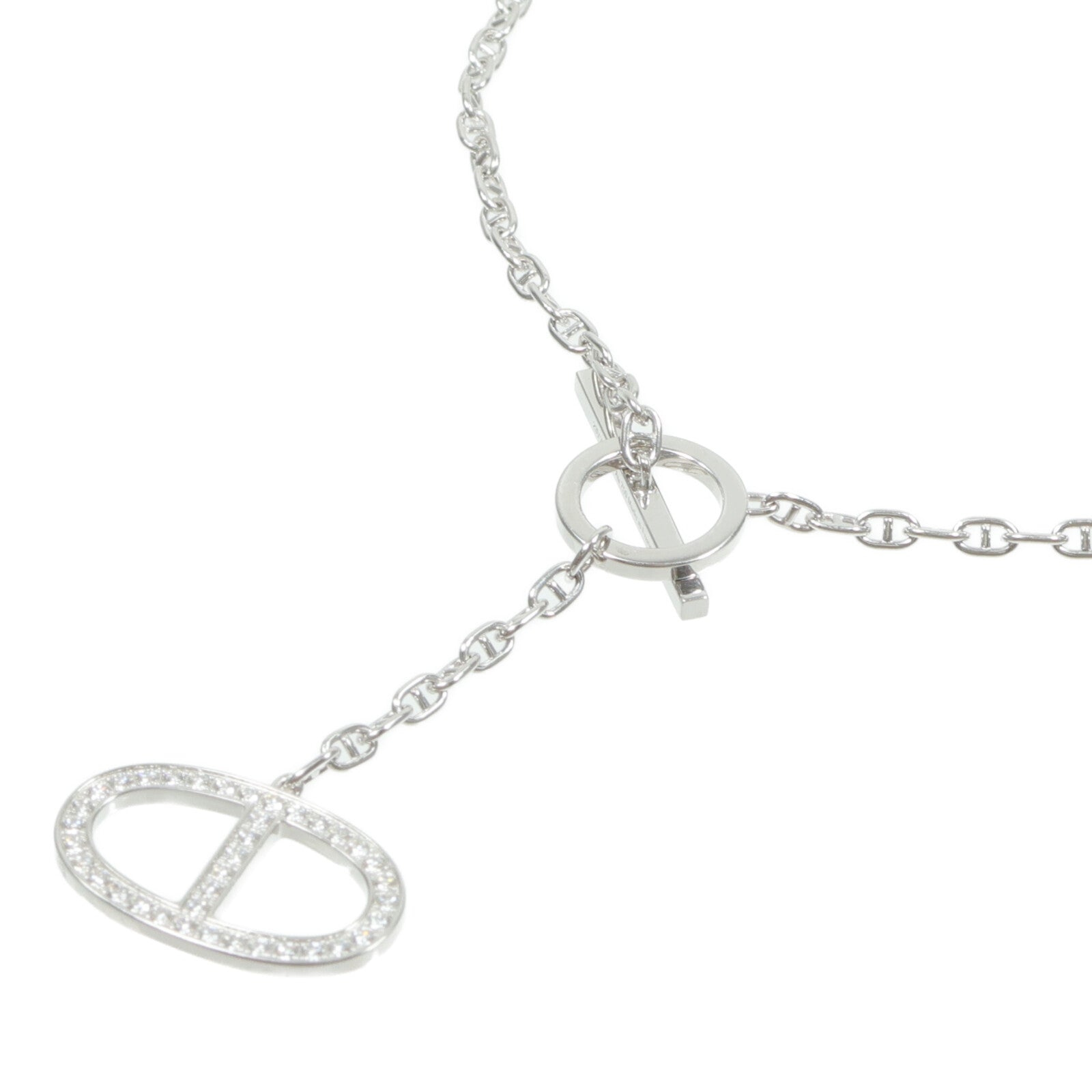 HERMES 18K白金Chaine D'Ancre Contour Pendant Large Model鑽石項鍊