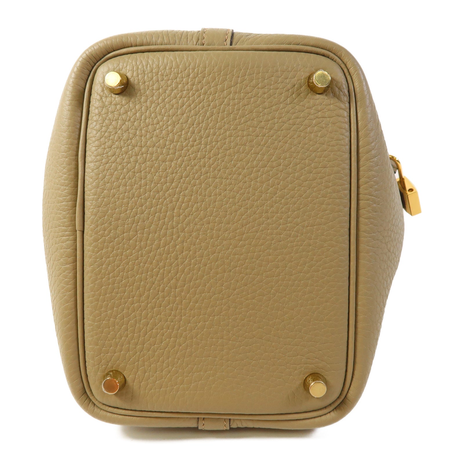 HERMES Clemence皮革Picotin PM金扣手挽袋Beige Marfa